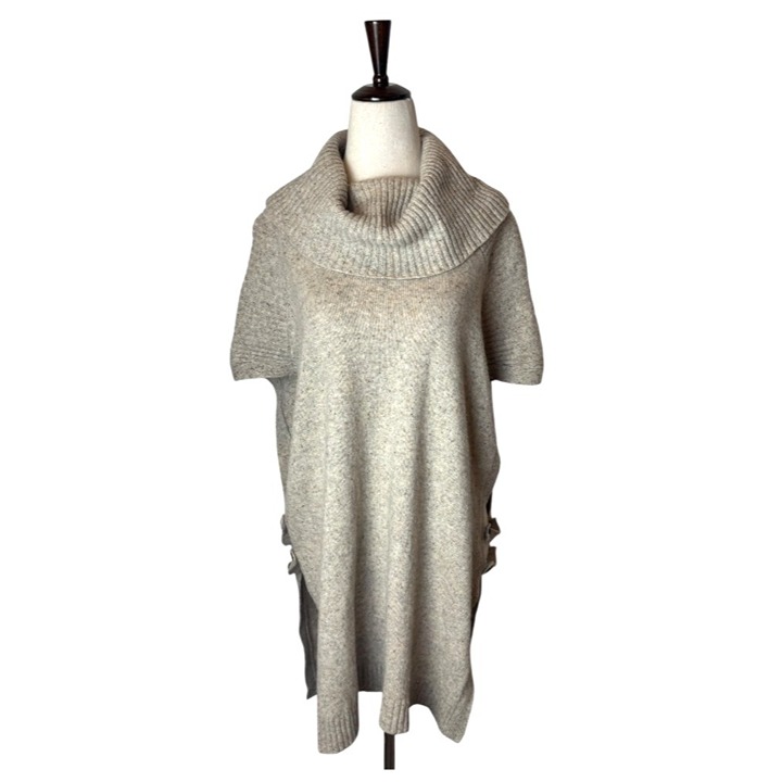 Pendleton Sweater Women 1X Beige Wool Yak Linen Knit Cowl Neck Poncho Cape