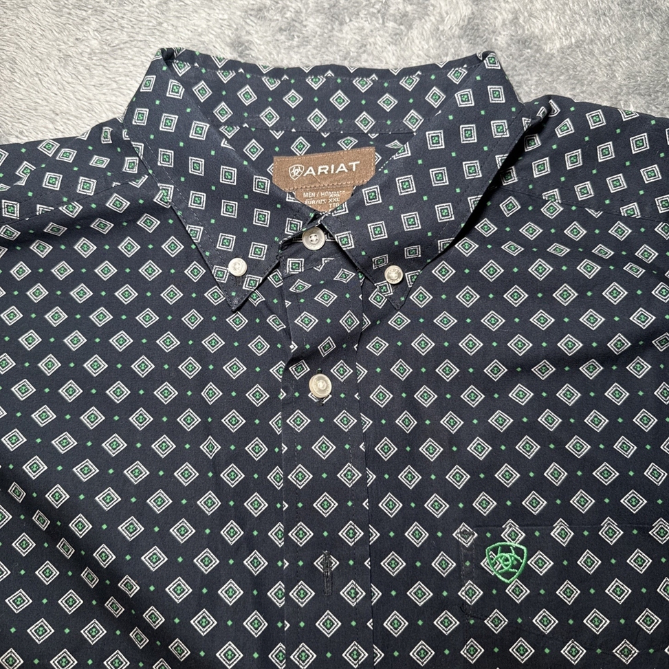 Ariat Long Sleeve Button Down Geometric Blue Green Designed Shirt Mens Sz XXL
