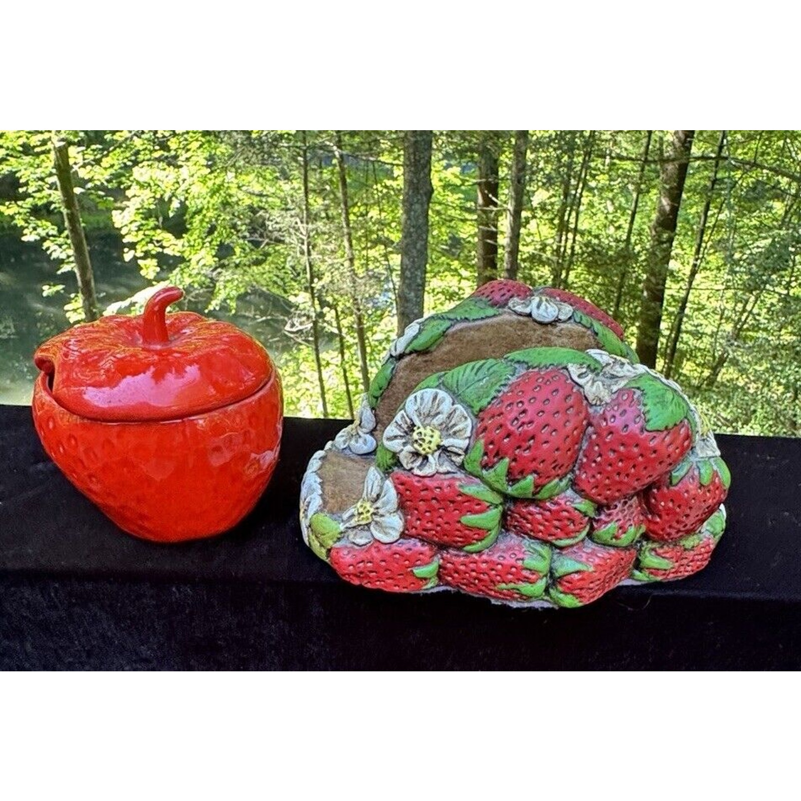 Vintage 1960’s Strawberry Patch NAPKIN HOLDER & Sugar Bowl Super Cute!