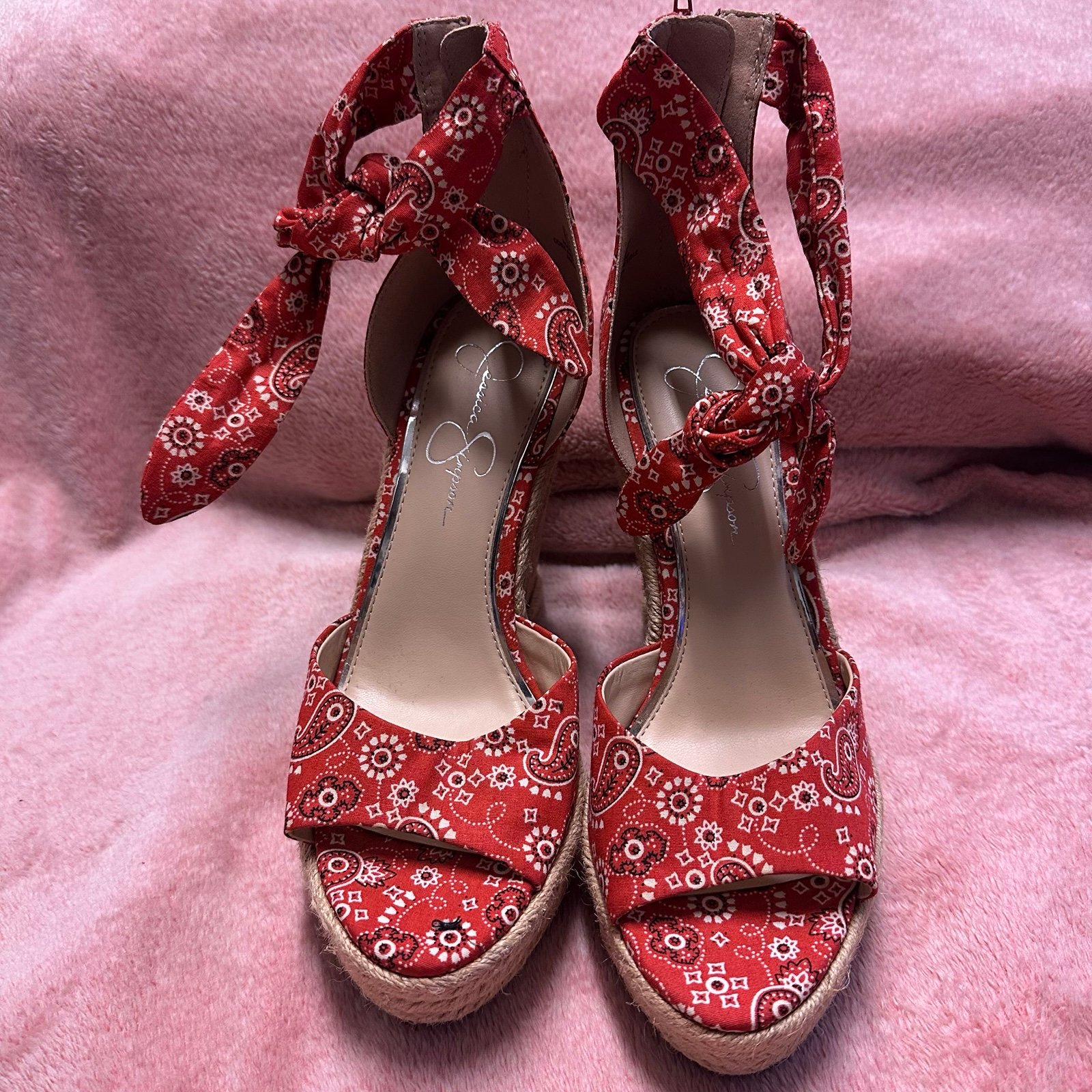 Jessica Simpson Paisley Red Wedges Sz 8