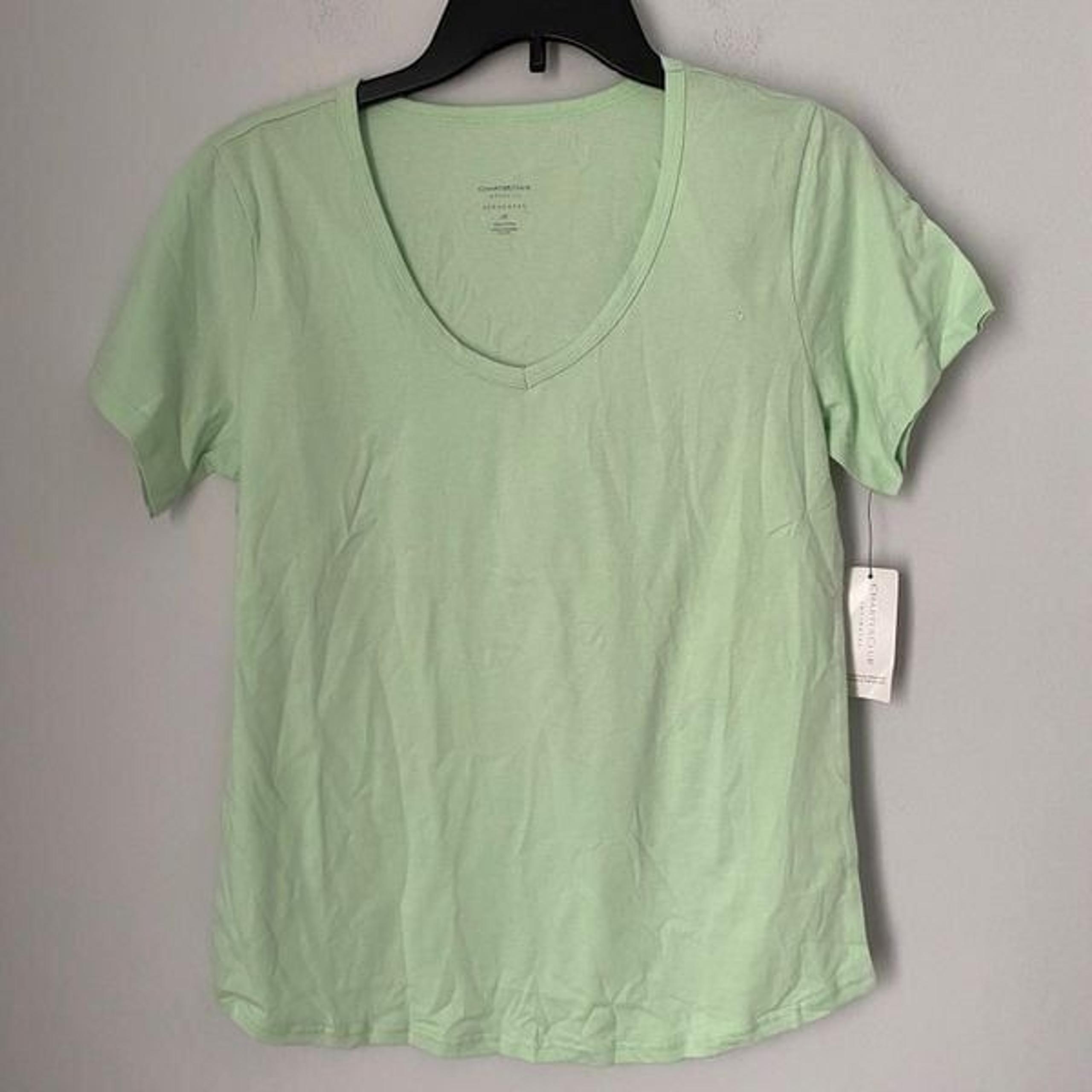 Charter Club Women’s Deep V Neck Short Sleeve Green Cotton Pajama Top M