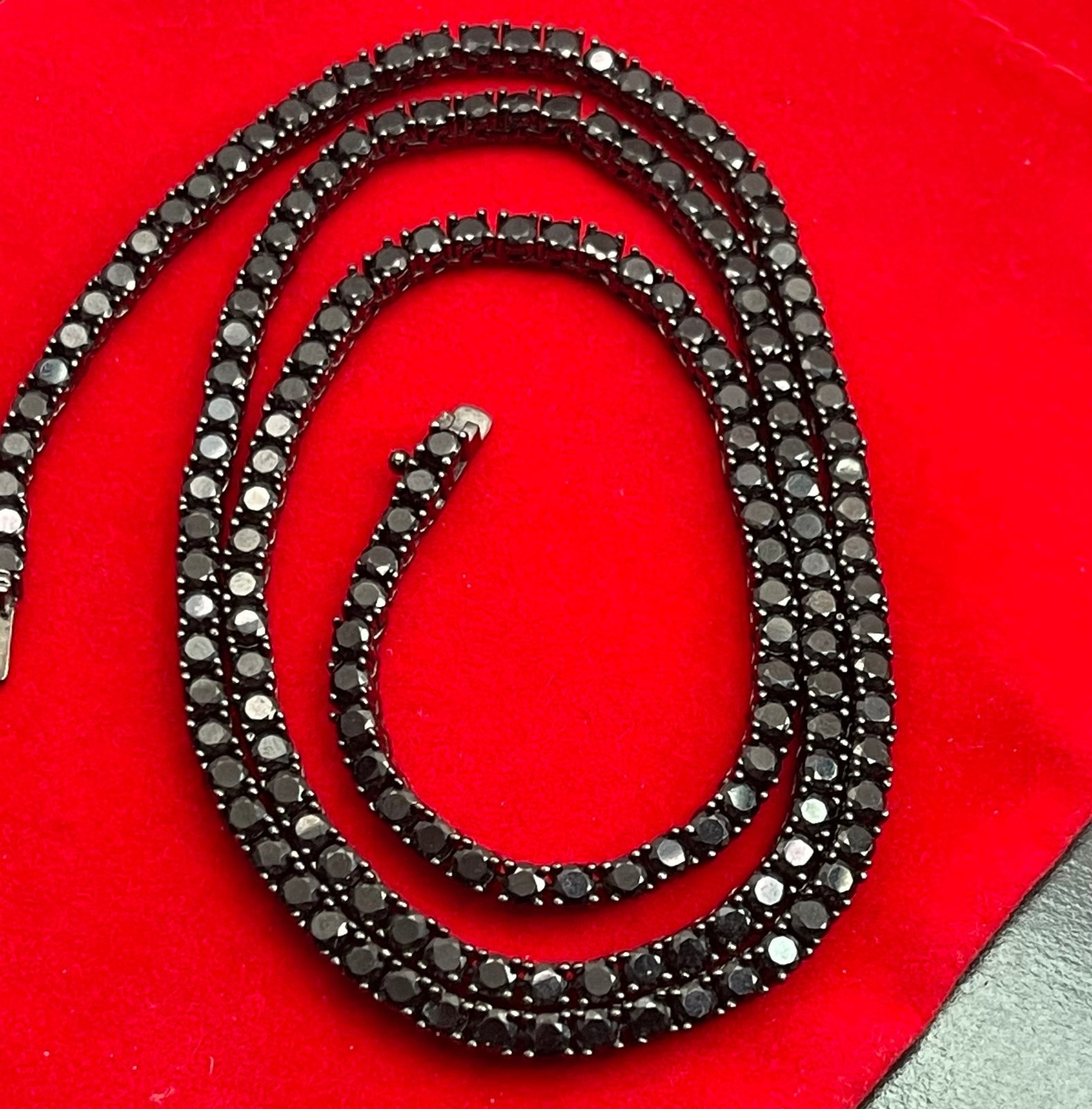 22 inch sterling silver 925 black rhodium plated tennis chain necklace
