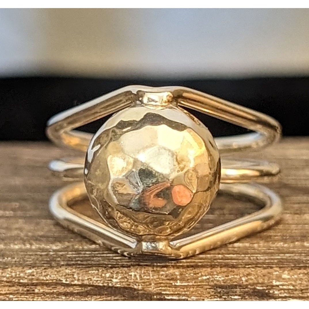 925 Sterling Silver Vintage Hammered Ball Modernist Ring Size 9