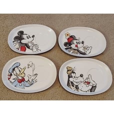 Vintage Mickey Mouse Minnie Mouse Goofy Donald Duck Oval Snack Plate Set 1990s