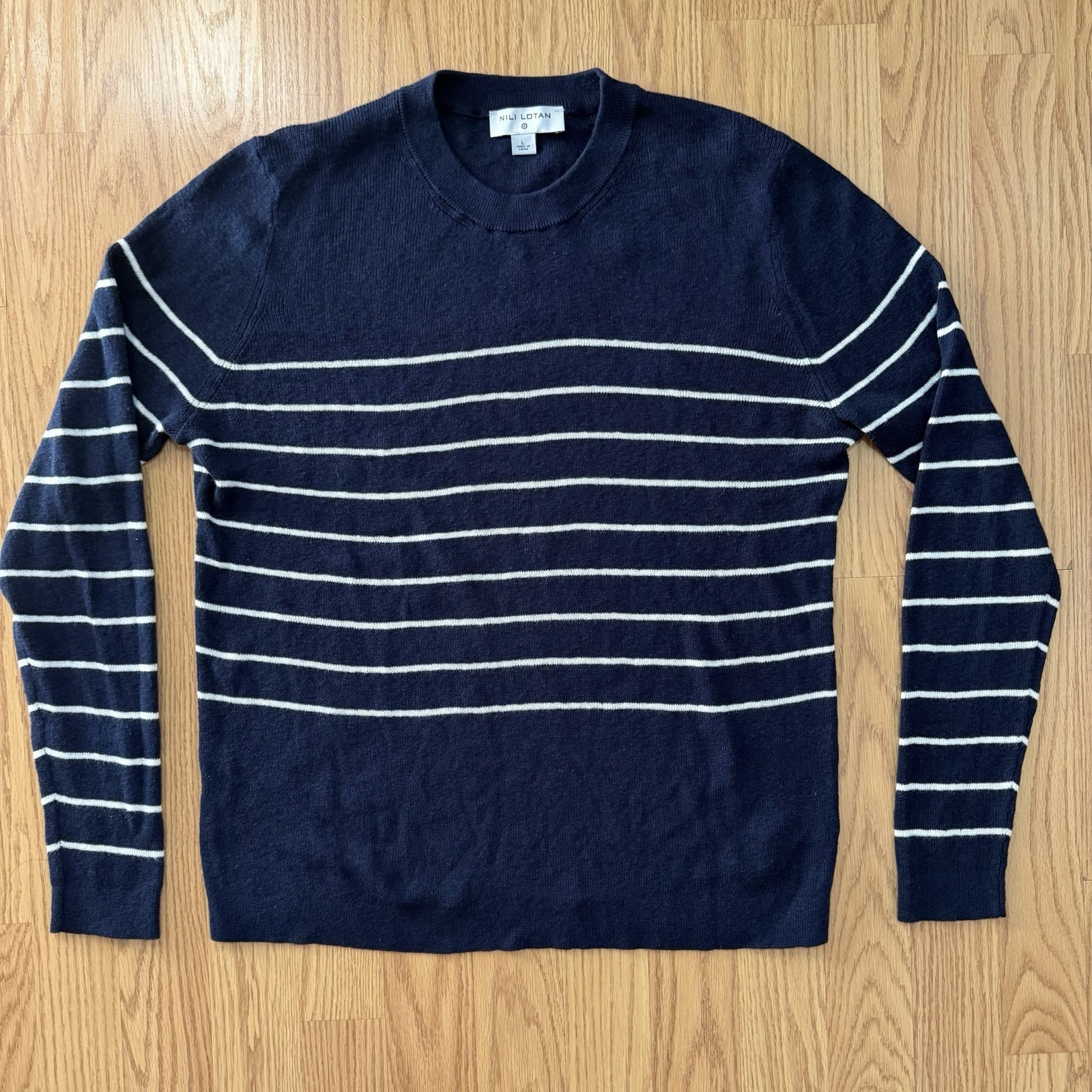 Nili Lotan Women Striped Dark Blue Pullover Sweater Size L