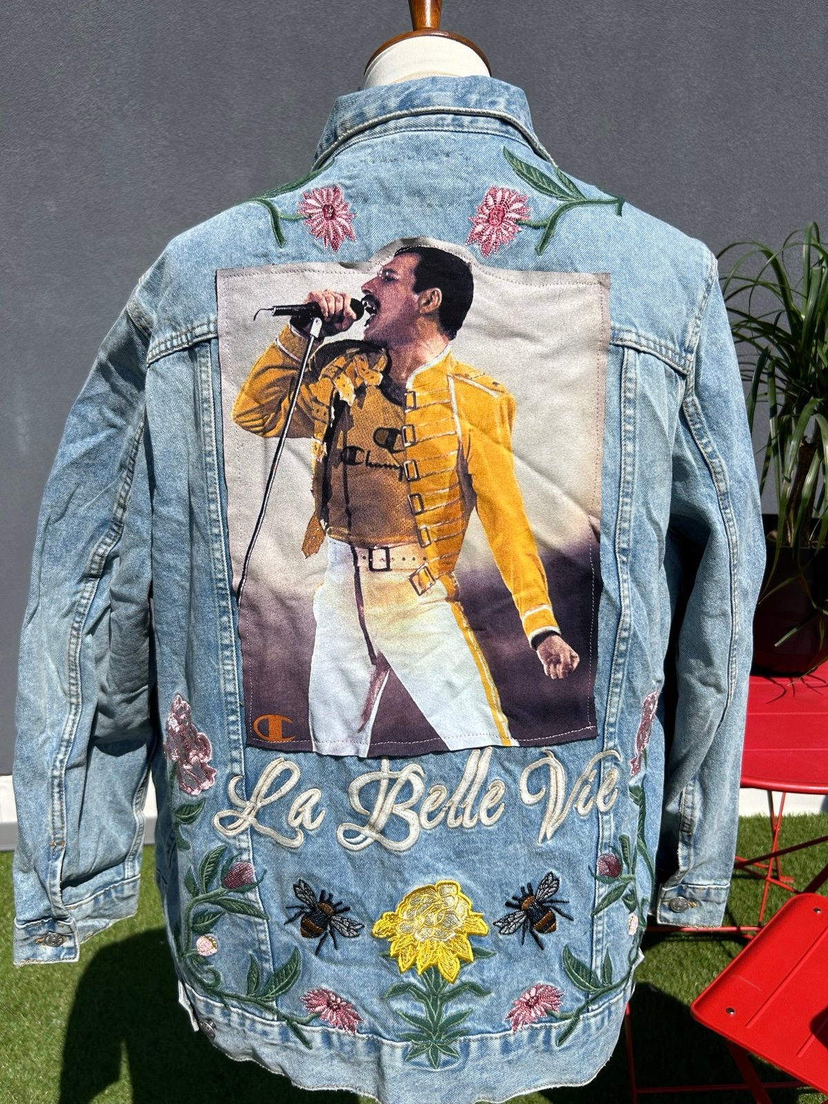 Queen Freddie Mercury Champion Embroidered Floral &denim Handmade Jean Jacket