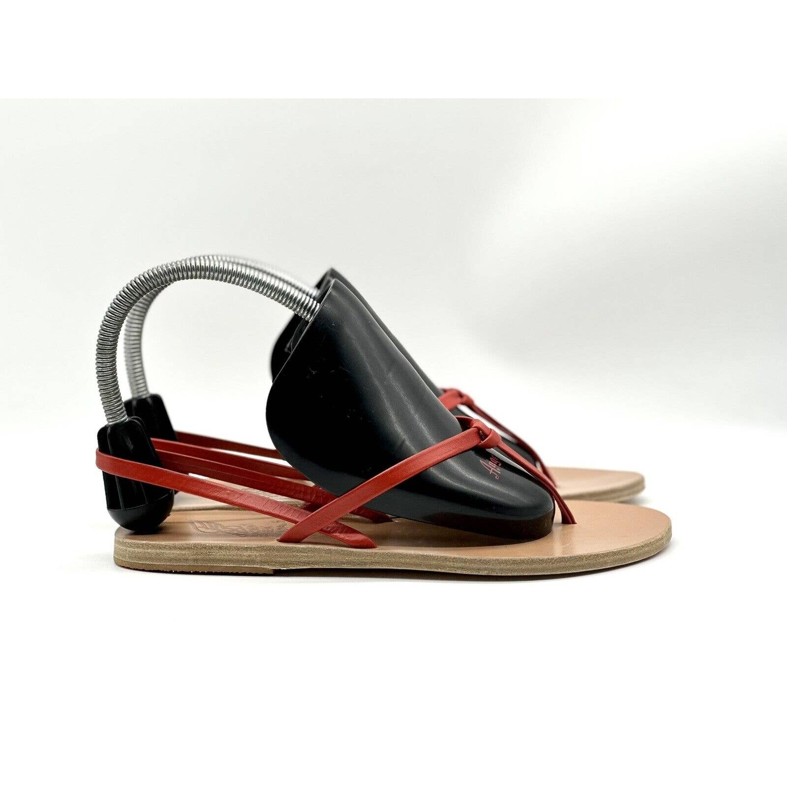 Ancient Greek Sandals Women Size 7 Flat Thong Knot Sandals Red Heel Strap