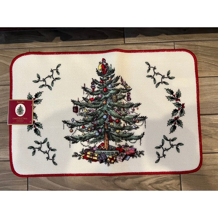Spode Christmas Tree Kitchen Bath Rug Mat Traditional Nonskid Latex Backing NWT