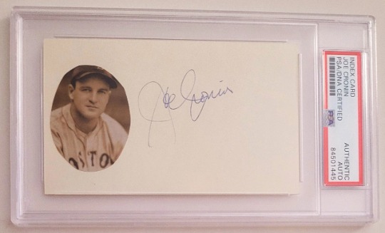 Joe Cronin Boston Red Sox & HOFer Signed 3x5 Index Card with Photo (PSA /DNA)