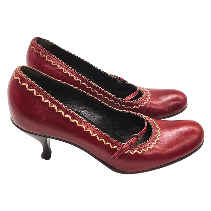 Vintage Habille Handmade Italian Leather Mary Jane Heels 38.5 8.5 Pin-Up Y2K VLV