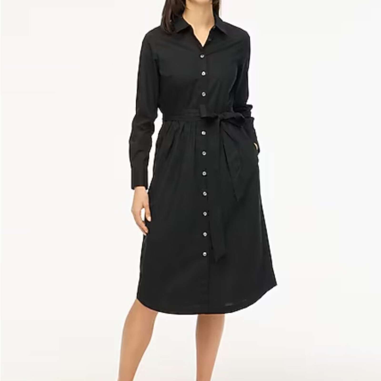 J. Crew Factory Dress Womens Long-sleeve Poplin Shirtdress Black Size 8 NEW