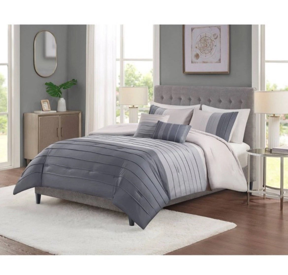 Boston F/Q 5pc Pleated Colorblock Comforter Set, New