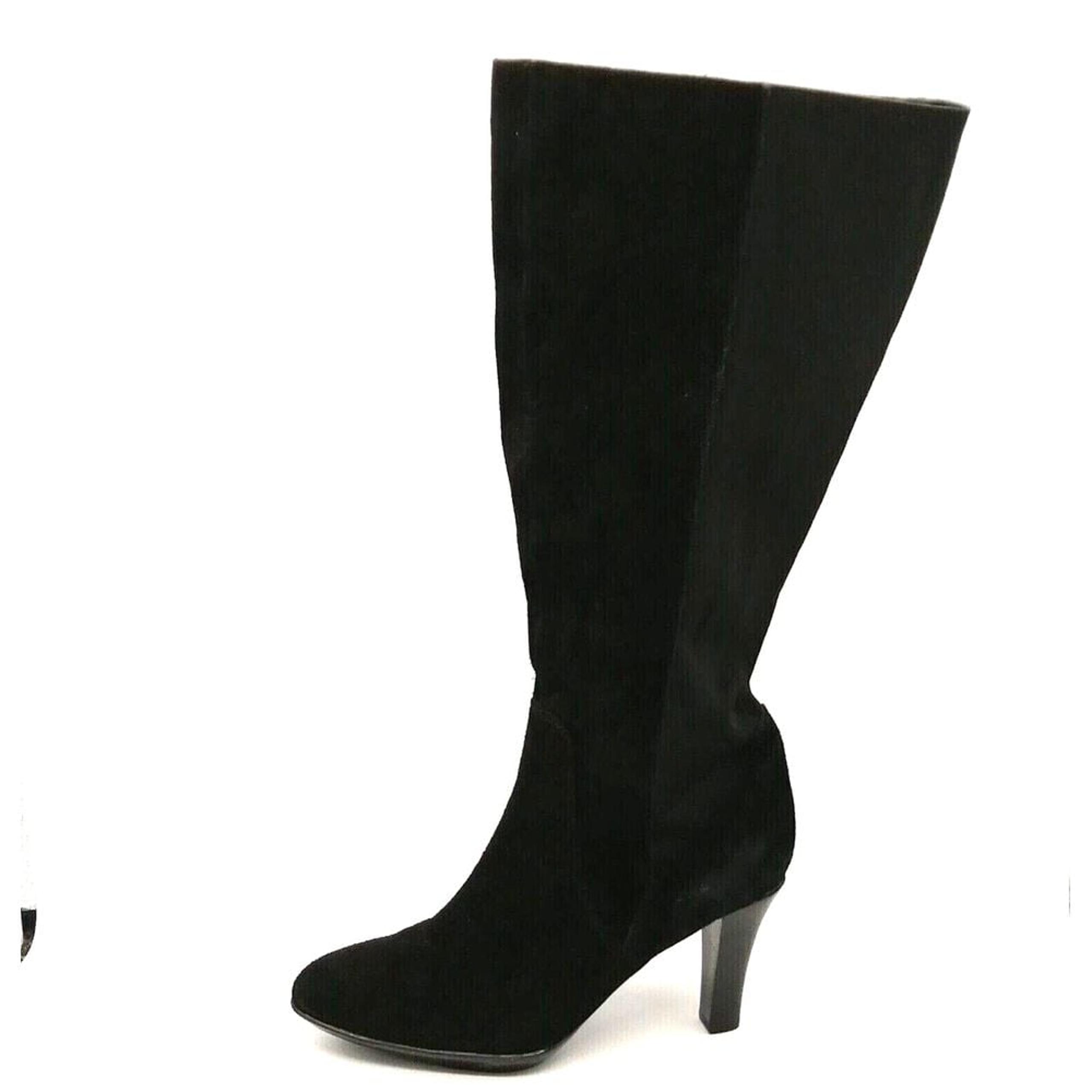 Lane Bryant Womens 922810 Knee High Boots Black Leather Nylon Back Side Zip 10W