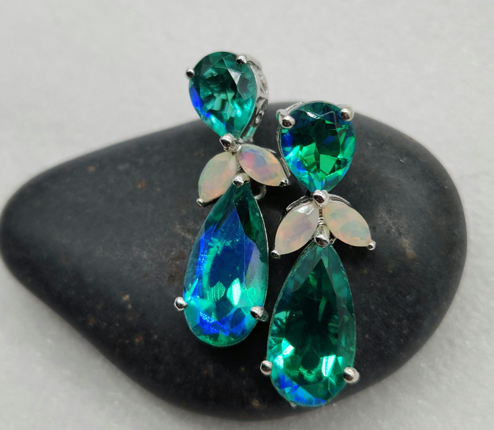 Peacock Quartz. Ethiopian Welo Opal. Earrings.