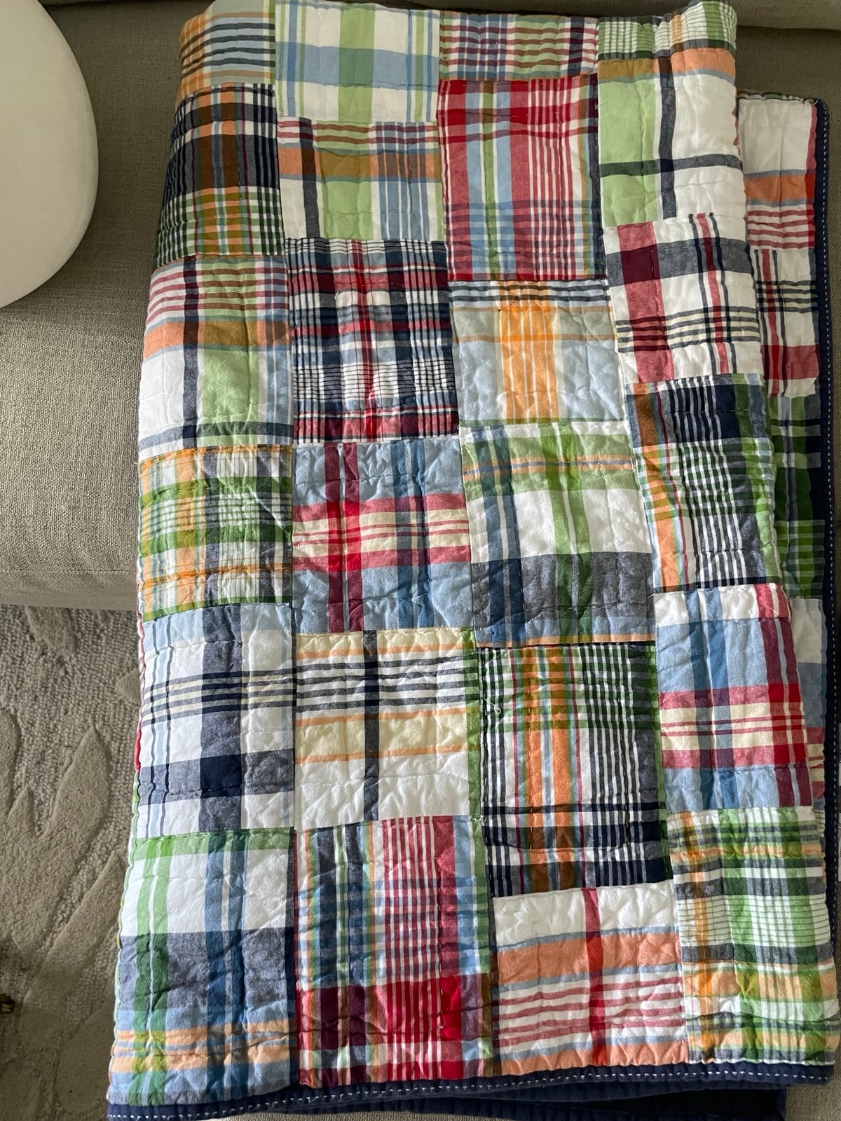 Pottery Barn Kids Madras Plaid Twin Quilt & Sham