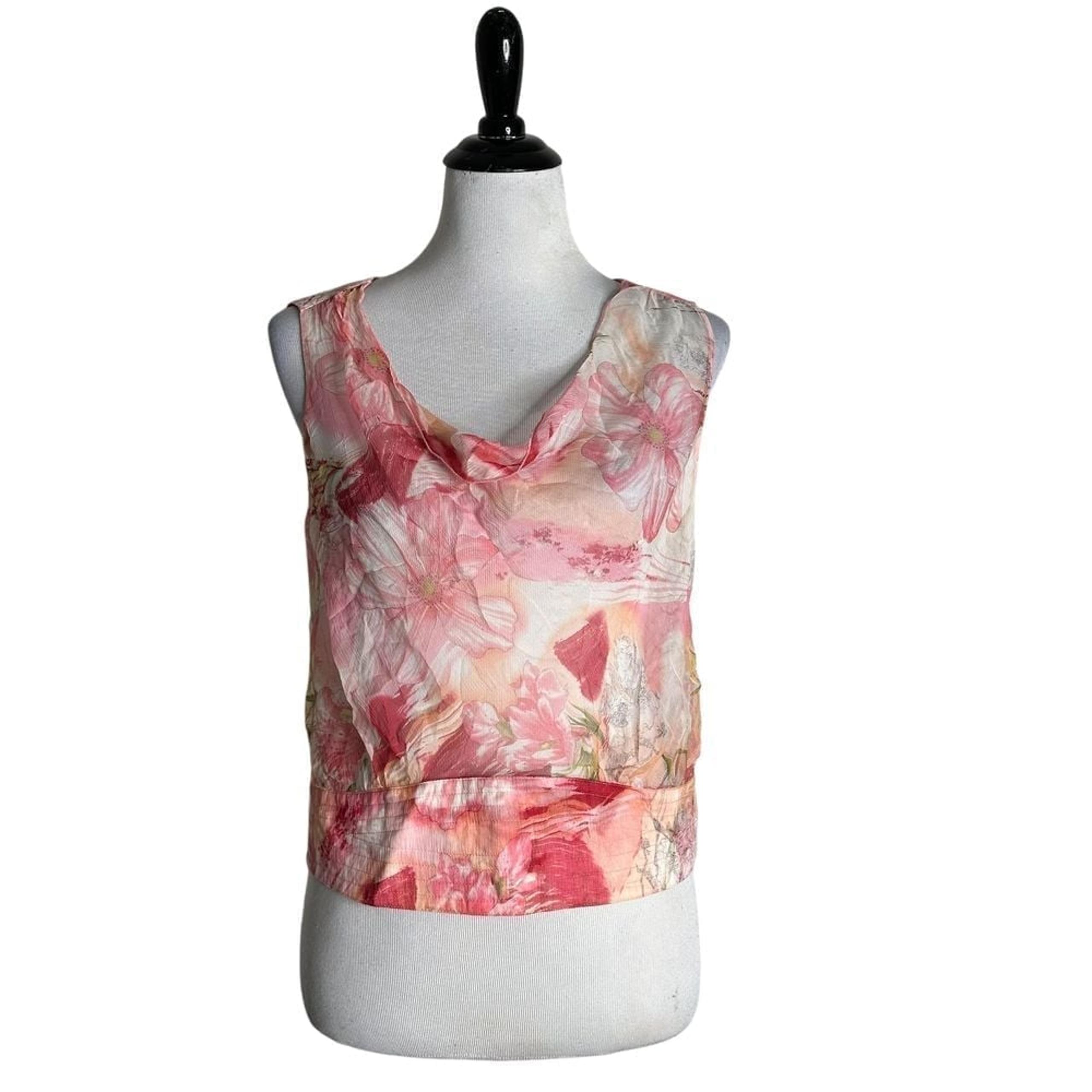 Carlisle Silk Blouse Womens 10 Pink Sheer Floral Print Balletcore Fairy Romantic