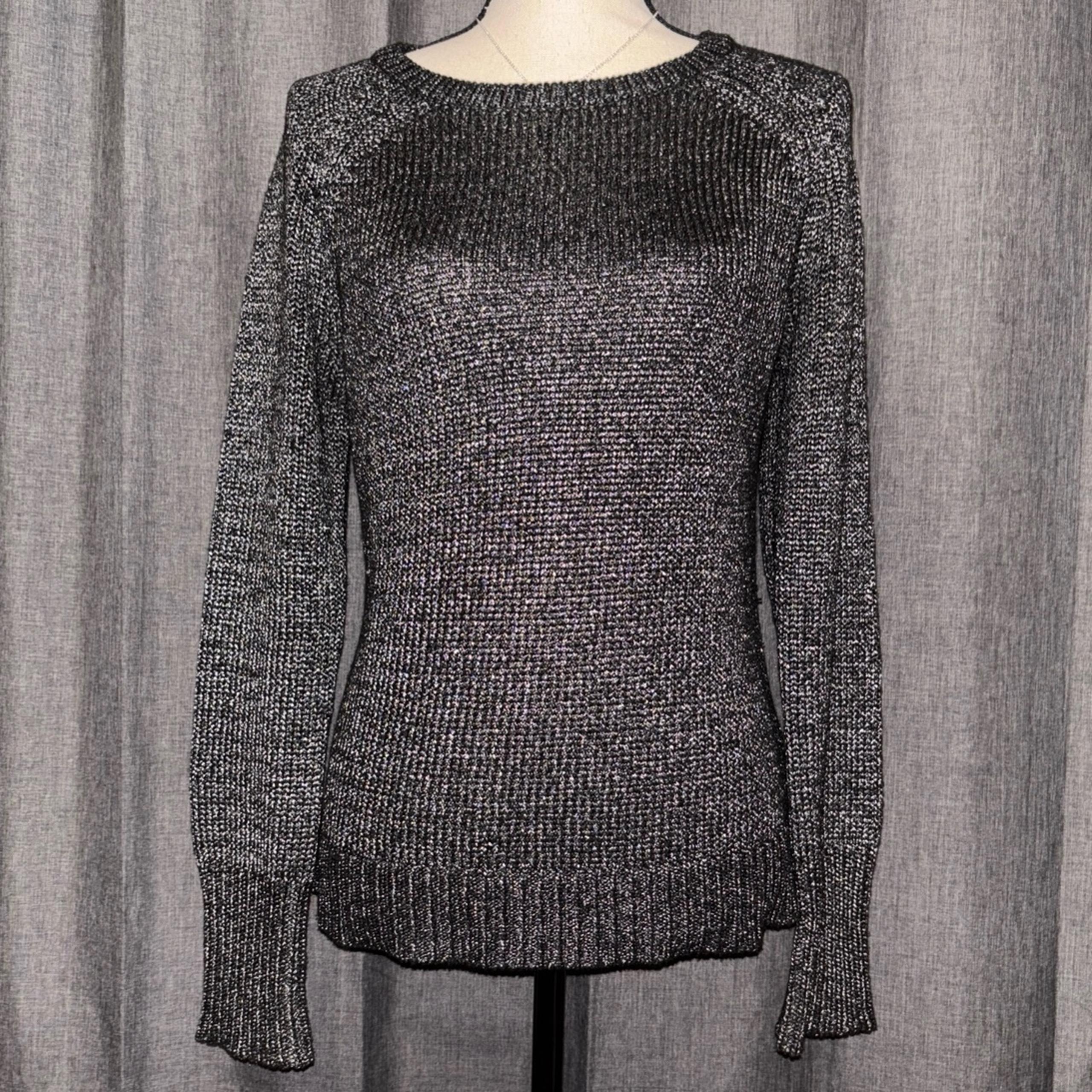 Chaps Silver and Black Knit Crewneck Sweater