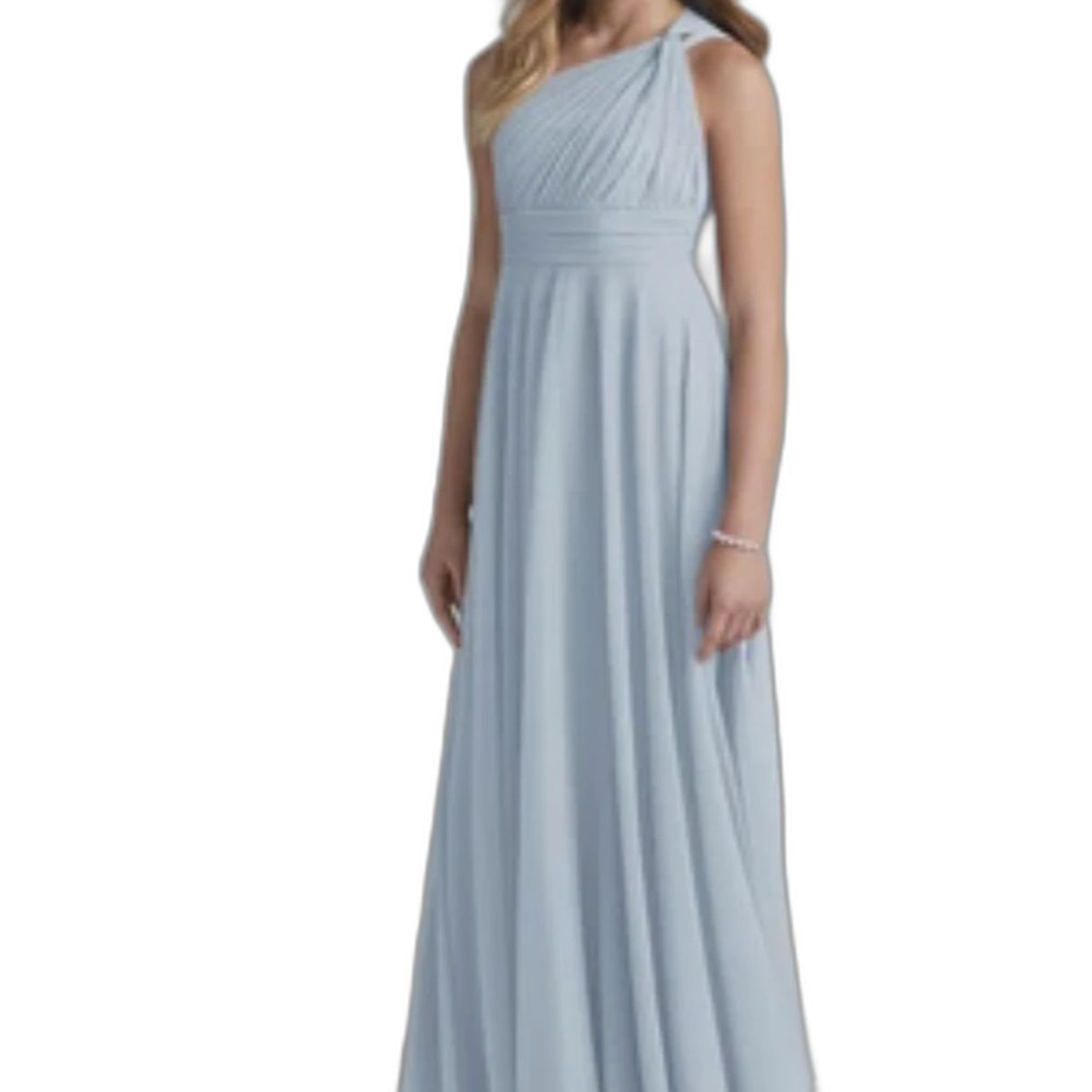 Sky Blue A-Line One Shoulder Mesh Dress