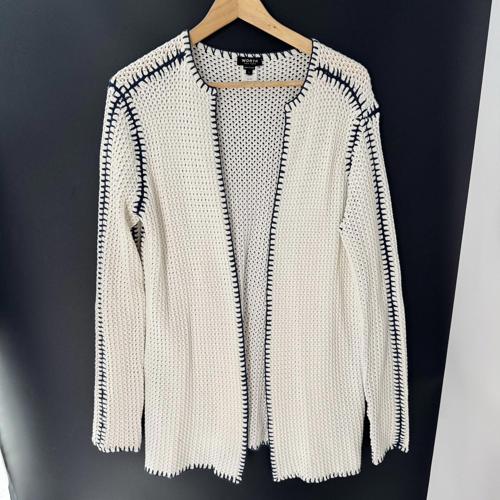 WORTH Cardigan White Top Sz L Large Duster Sweater Cover Up Crochet 100% cotton
