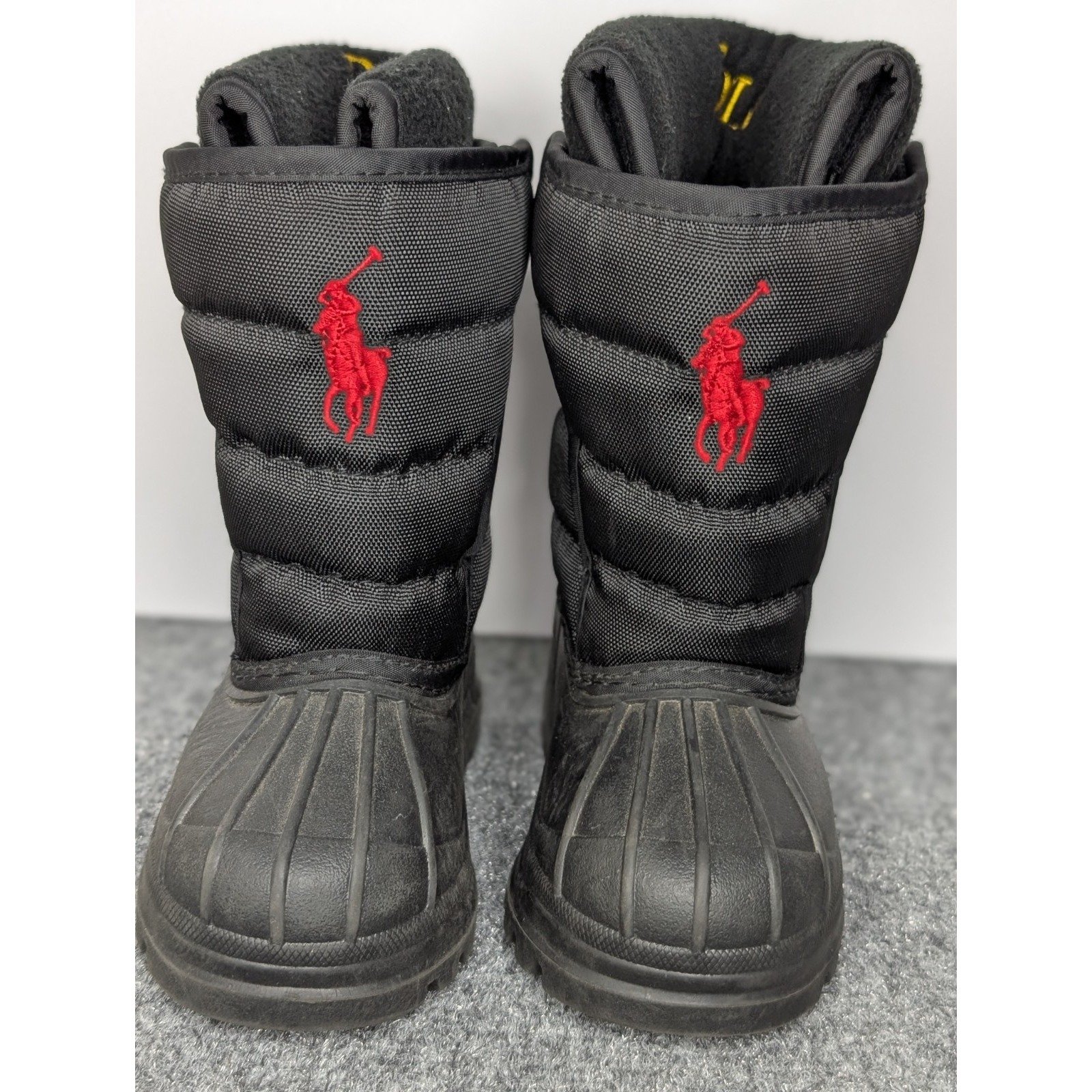 Polo Ralph Lauren Snow Boots Toddler Size 4 Black With Red Pony Pull On Insulate