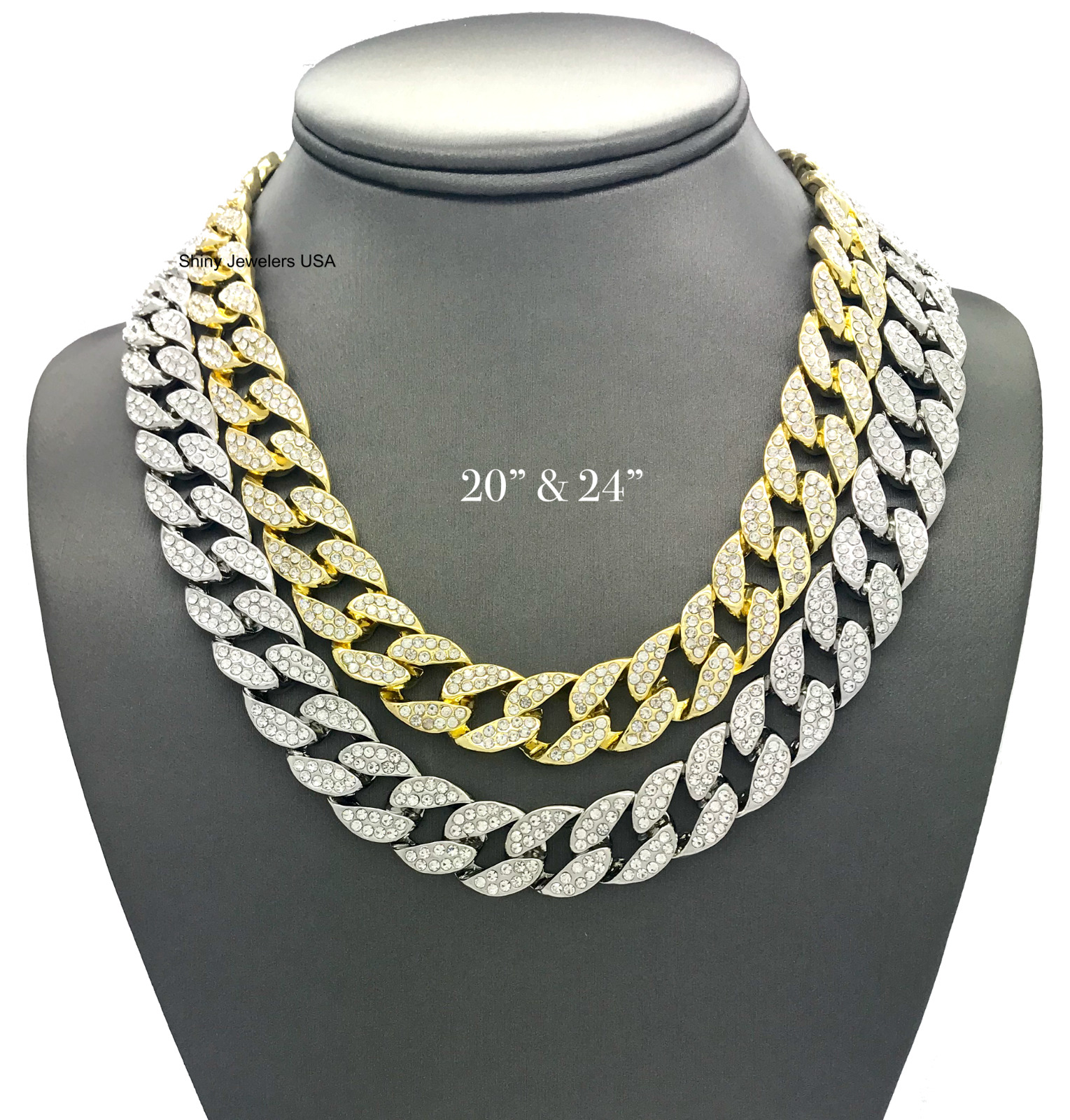 ICED CHOKER SILVER & GOLD MIAMI CUBAN CHOKER CHAIN SET HIP HOP