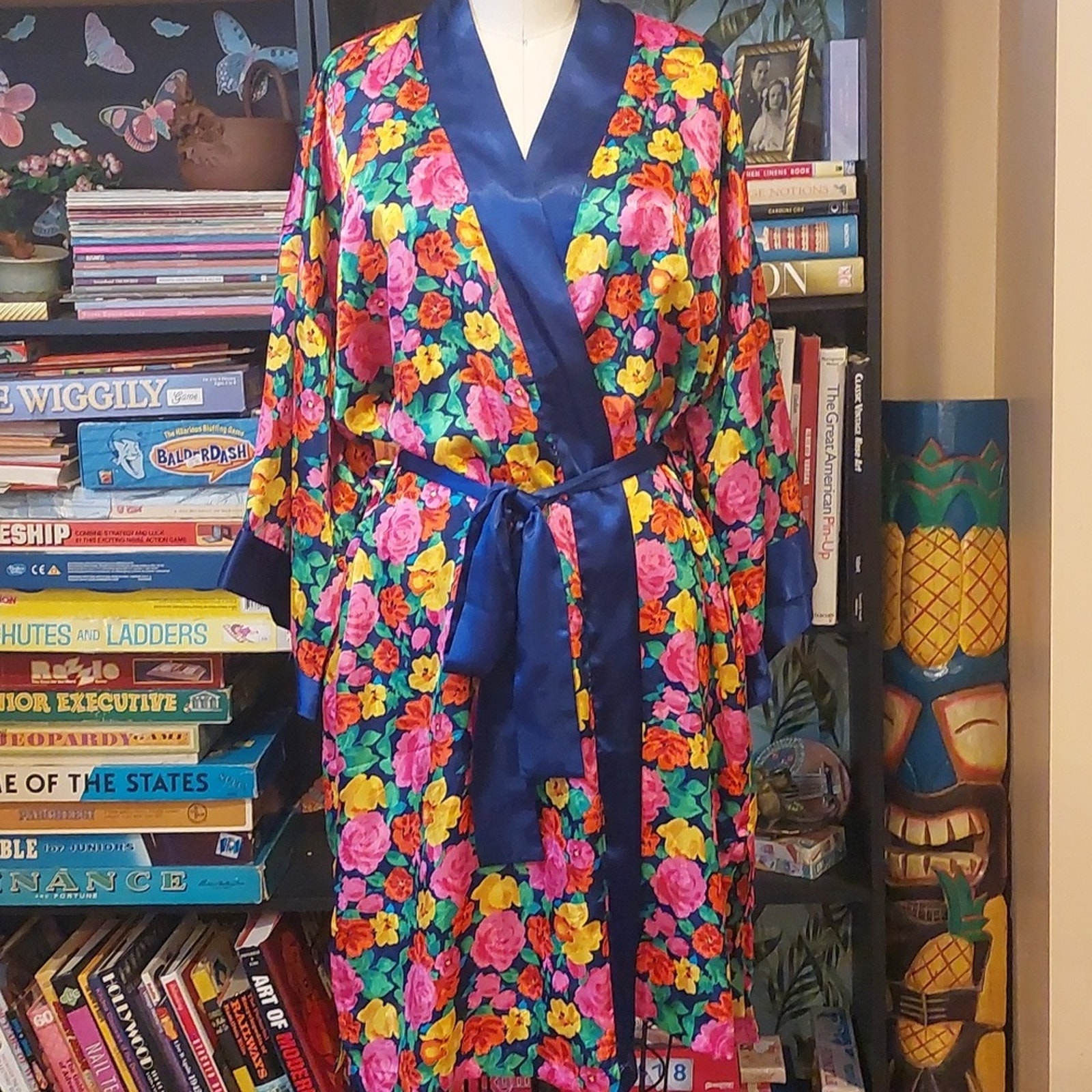 Vintage Victoria's Secret Gold label Floral Colorful Robe dressing gown Midi