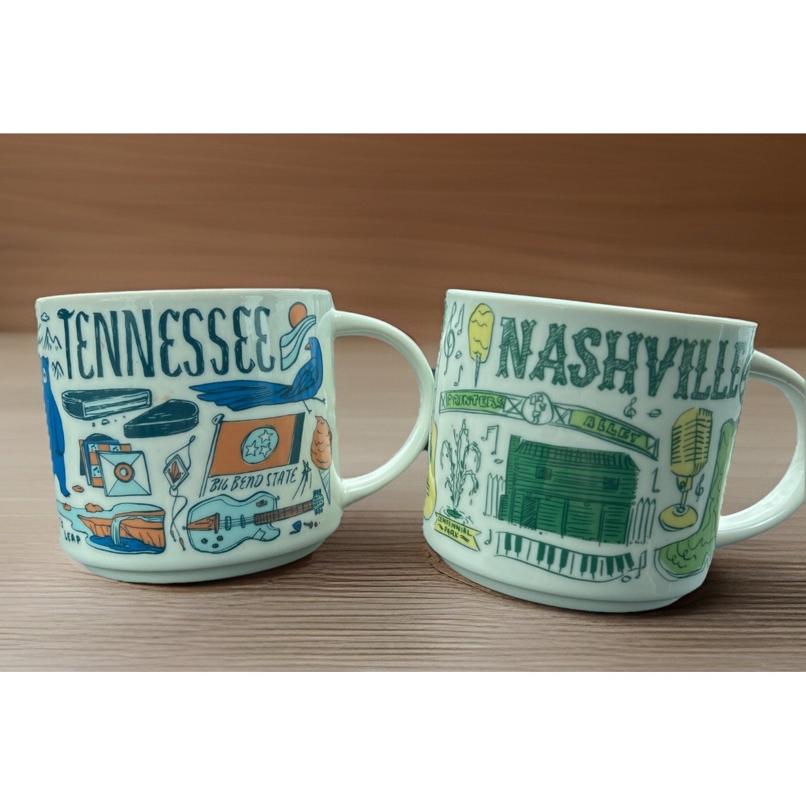 Starbucks Been There Series Mugs Tennessee Nashville Lot Of 2 14 Oz Coffee Mugs