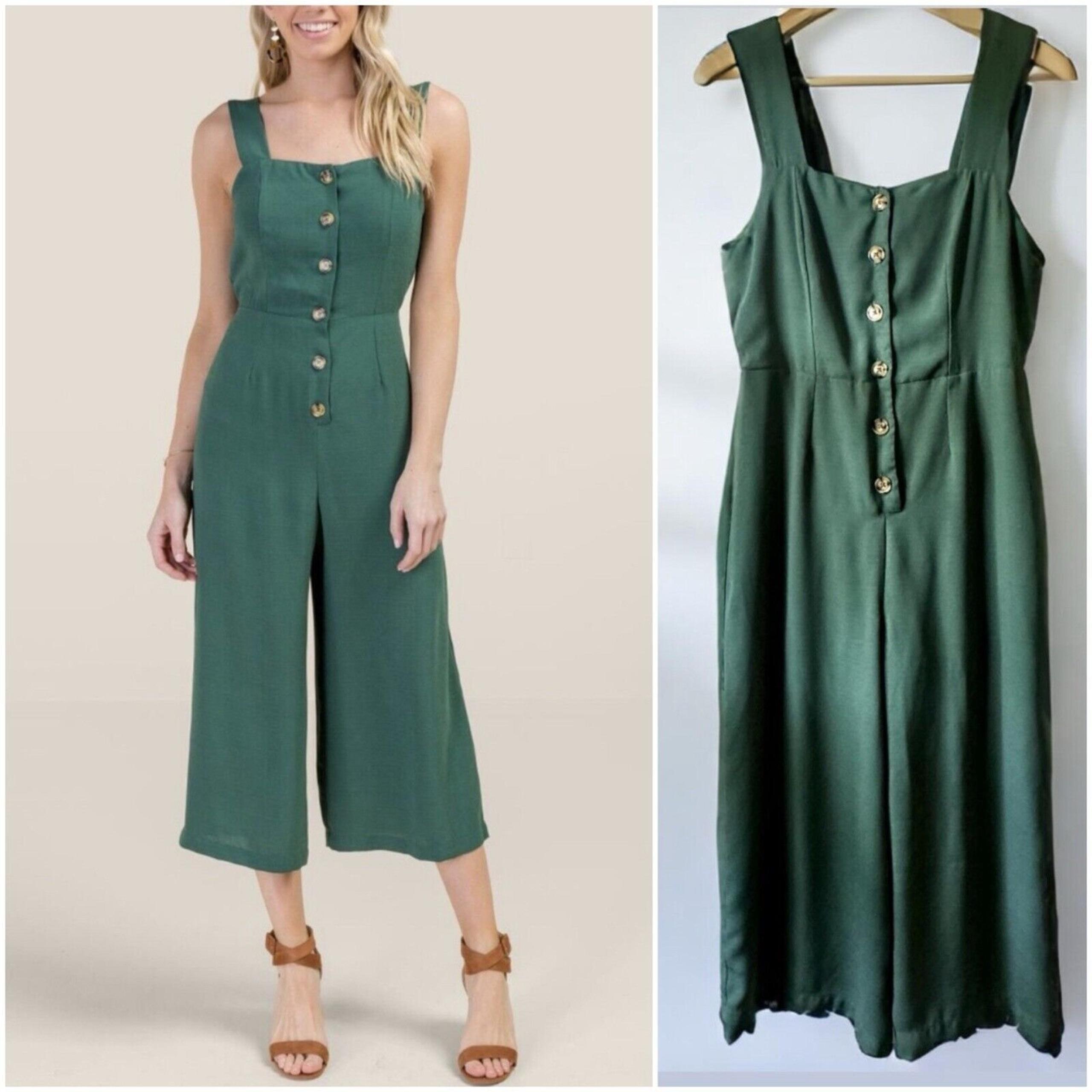 BLUE RAIN Green Buttons Down Sleeveless Jumpsuit Romper Size M