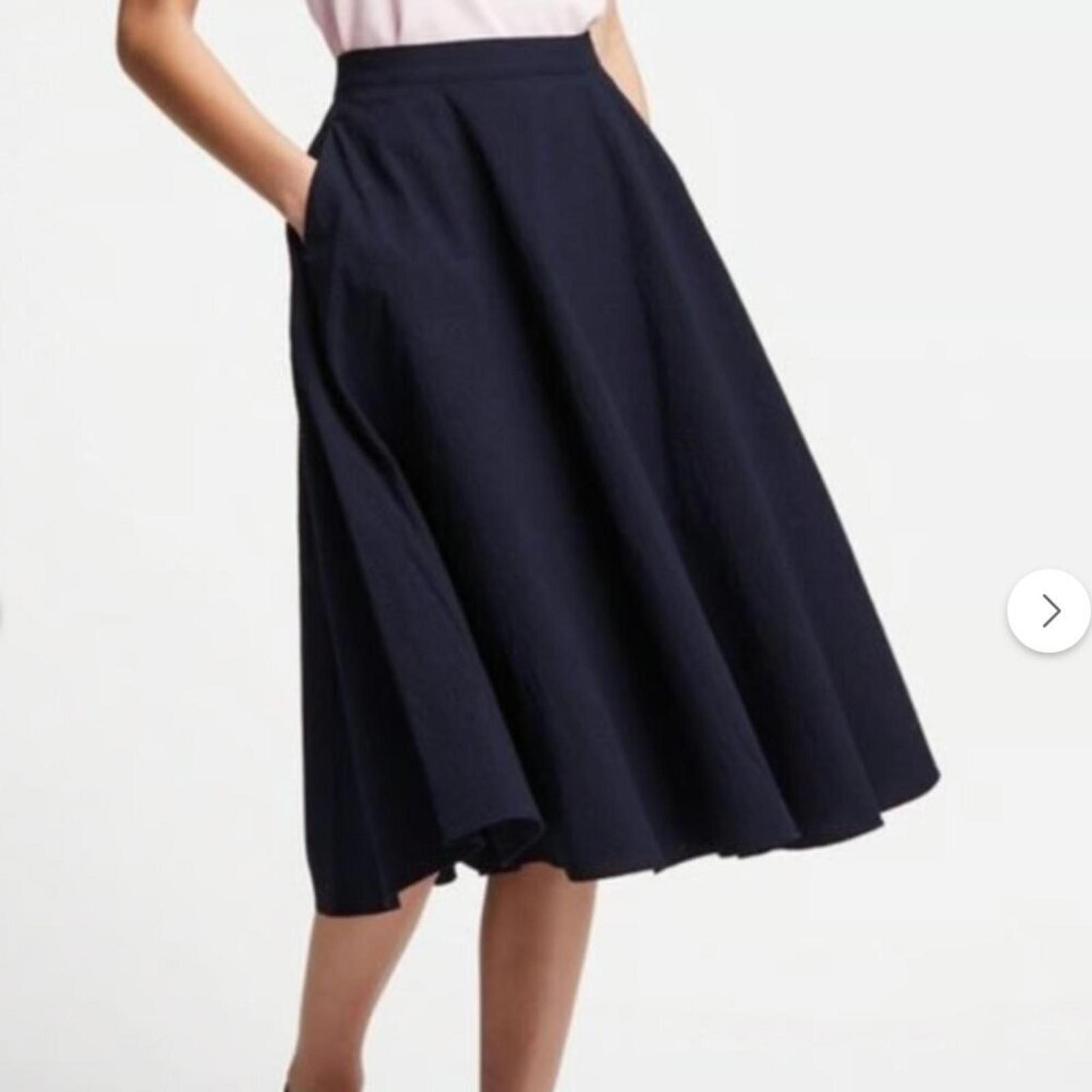UNIQLO Dark Blue Wool High Waist Midi Skirt w/ Pockets Small