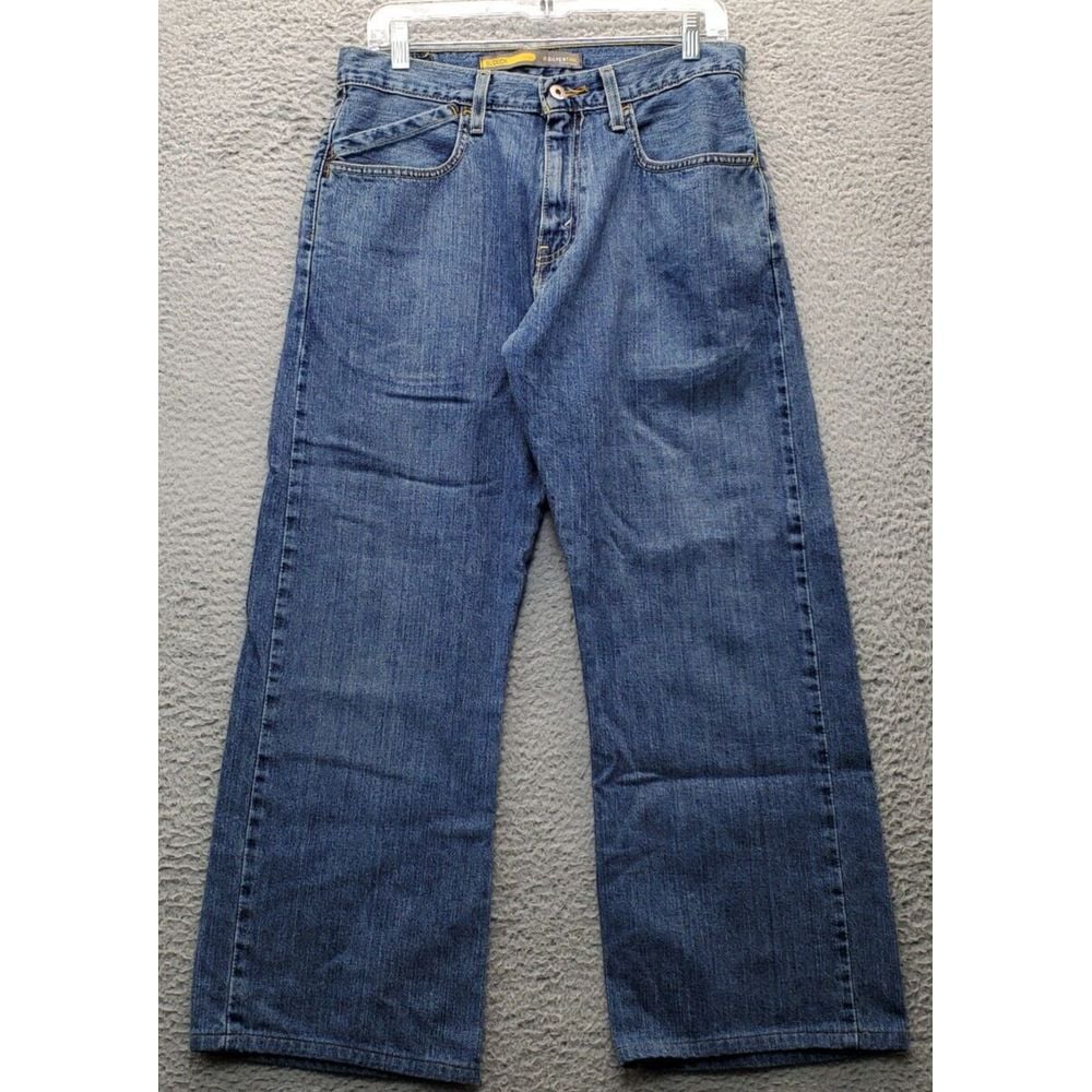 SilverTab Slouch Bootcut Jeans Men 32x26 Blue Denim High Rise Pockets Flat Front