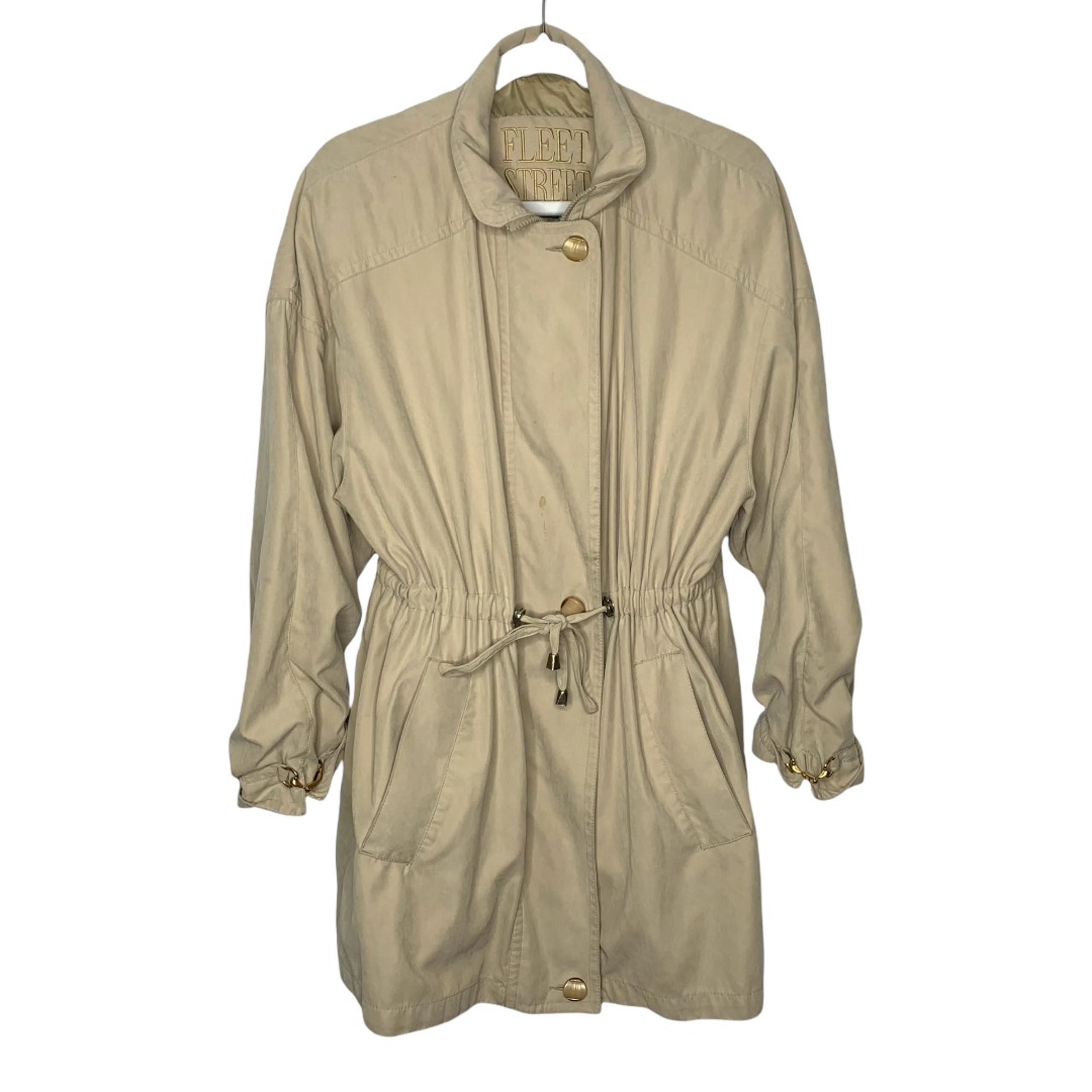VINTAGE 80s Fleet Street women's tan zip front trench coat rain jacket SZ M