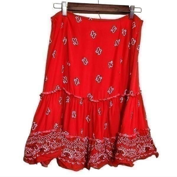 Villarreal Womens Red Banana Ruffle Skirt Size Medium