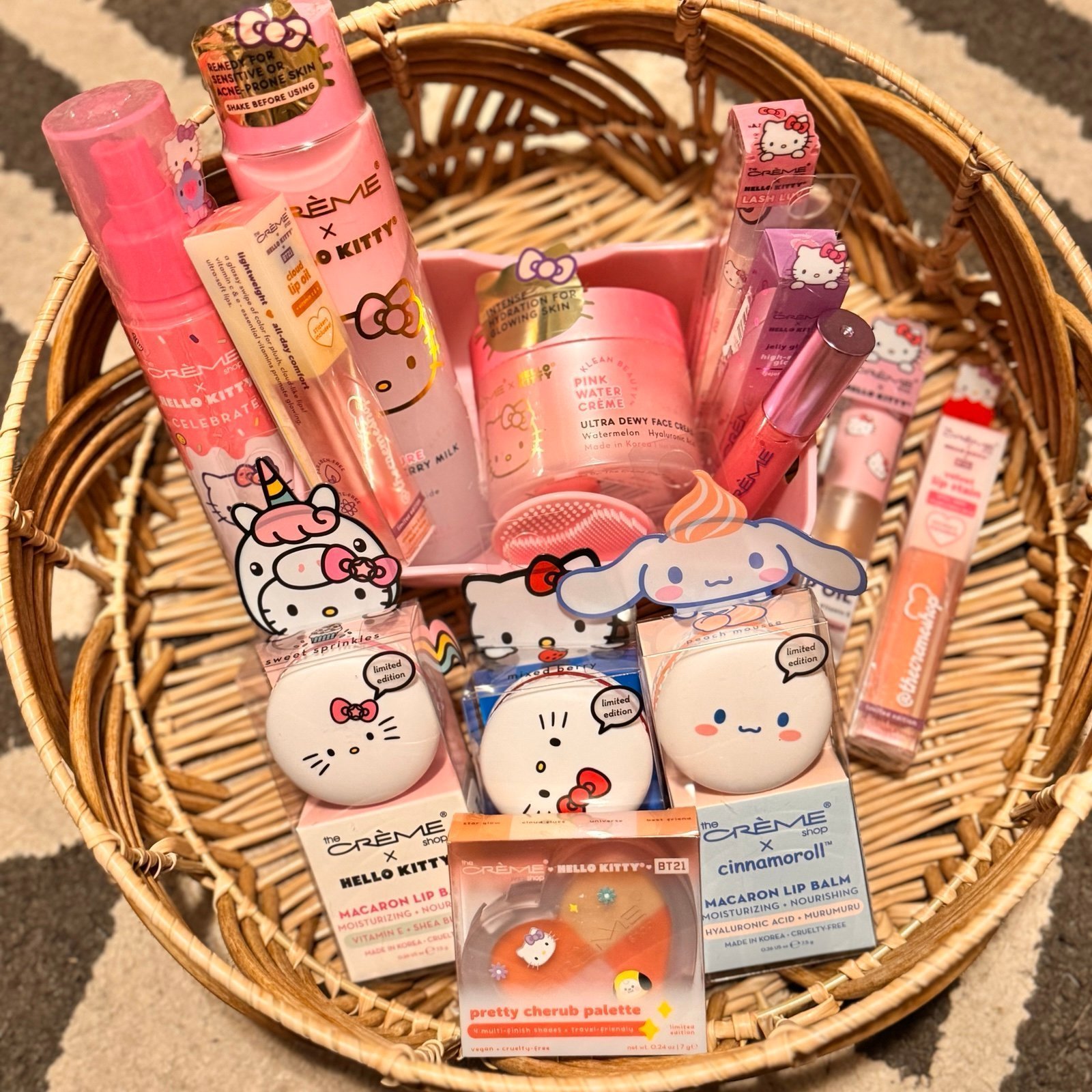 HUGE Hello Kitty beauty skincare makeup bundle lot with basket!