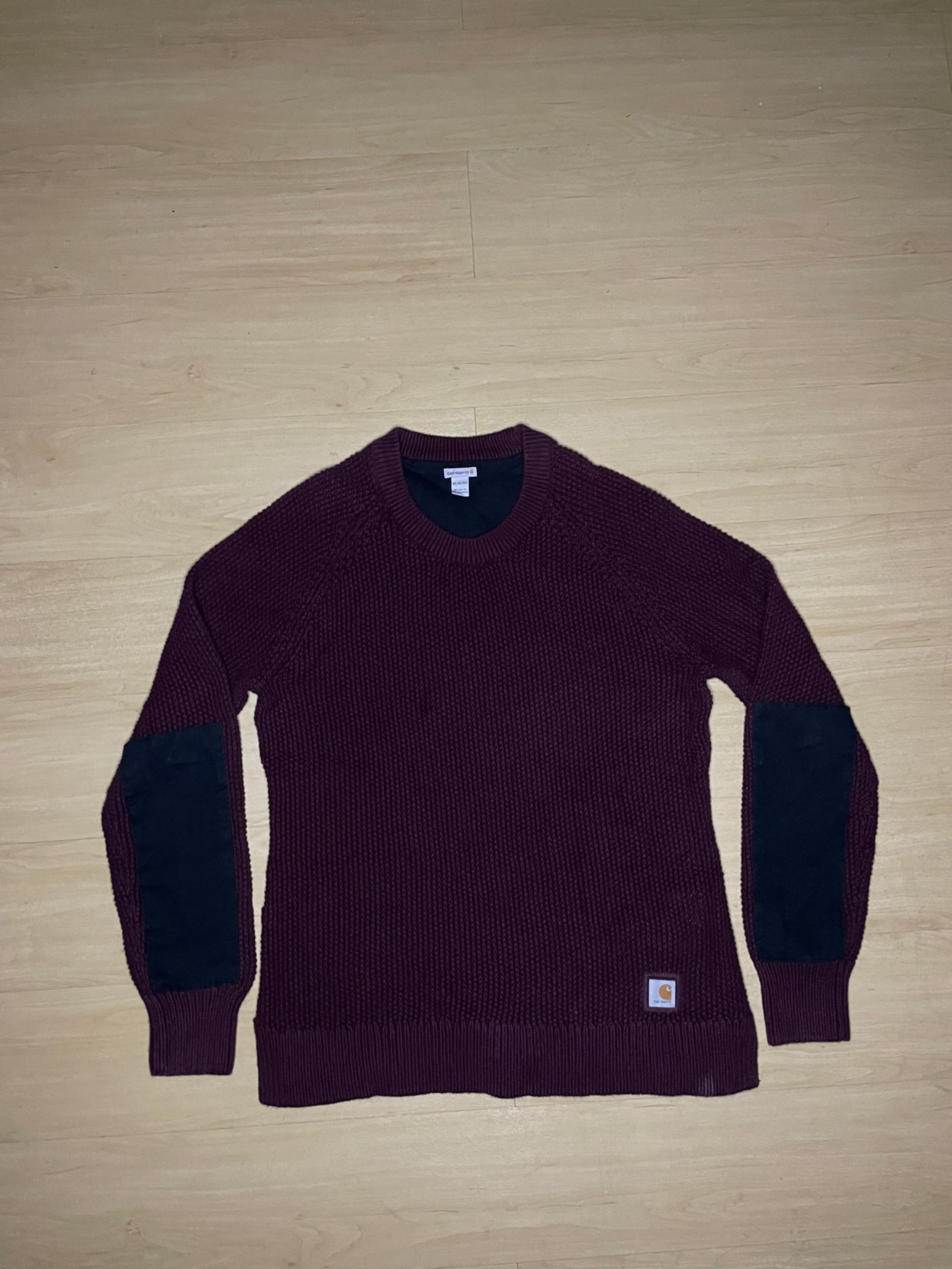 Carhartt Maroon Knit Elbow Patch Sweater CrewNeck Cotton Size XL