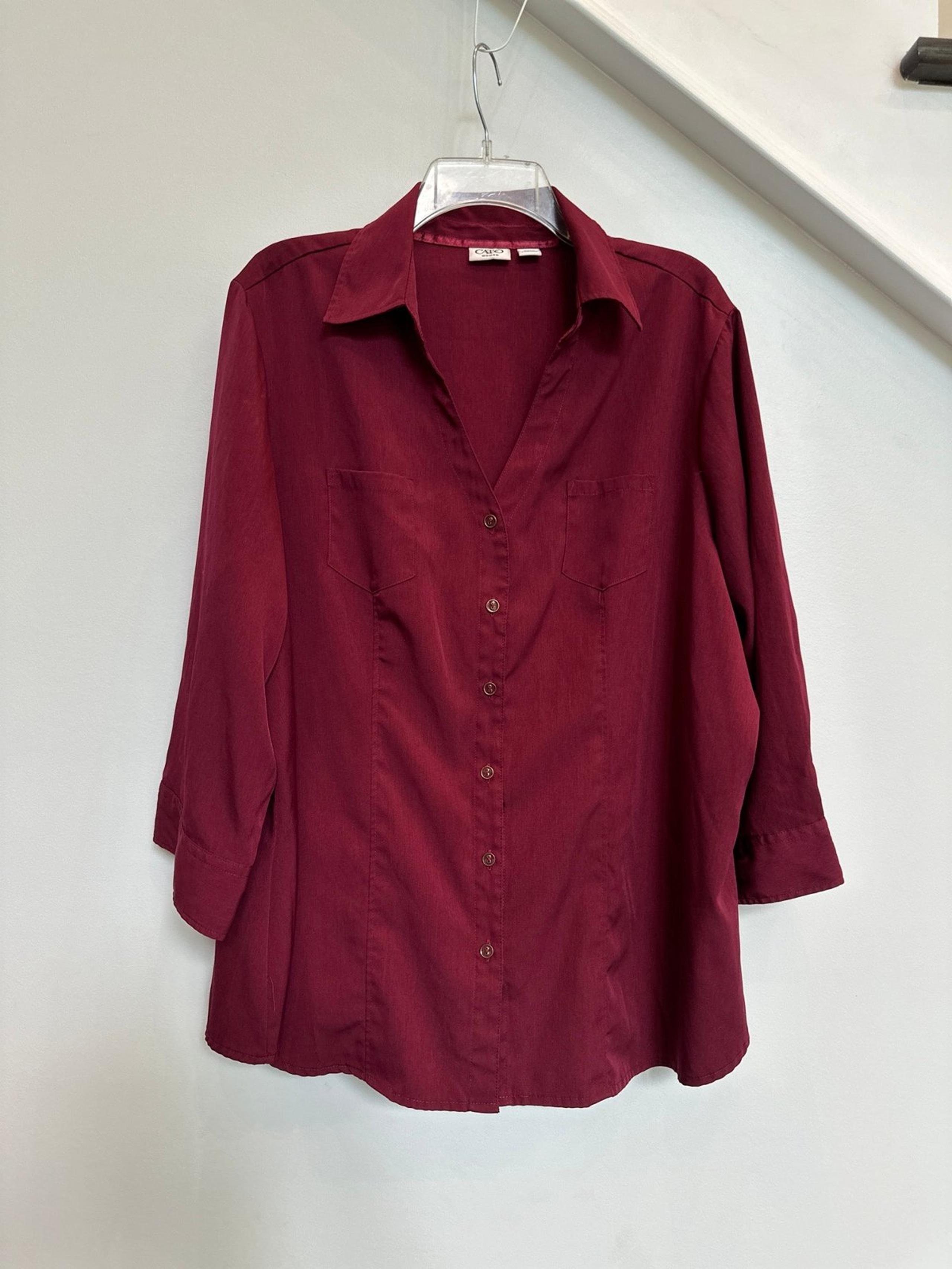 Cato V Neck Button Down Blouse Shirt Top - Plus Size 22/24 - 2X - Rich Deep Red