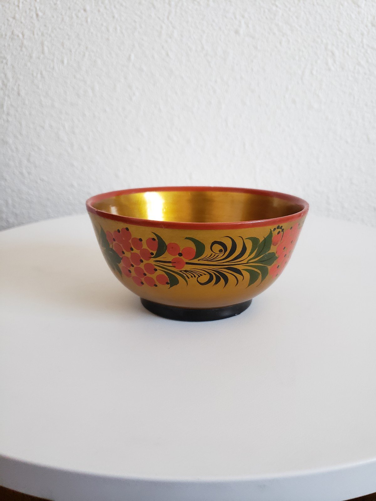 Vintage Russian USSR Folk Art Khokhloma Wooden Handpainted Laquered
