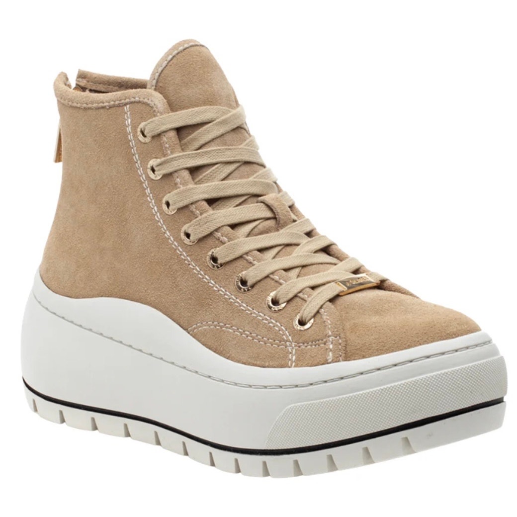 J/Slides Gracie In Sand Suede Leather Mid Platform Tennis Shoes Women's 6.5