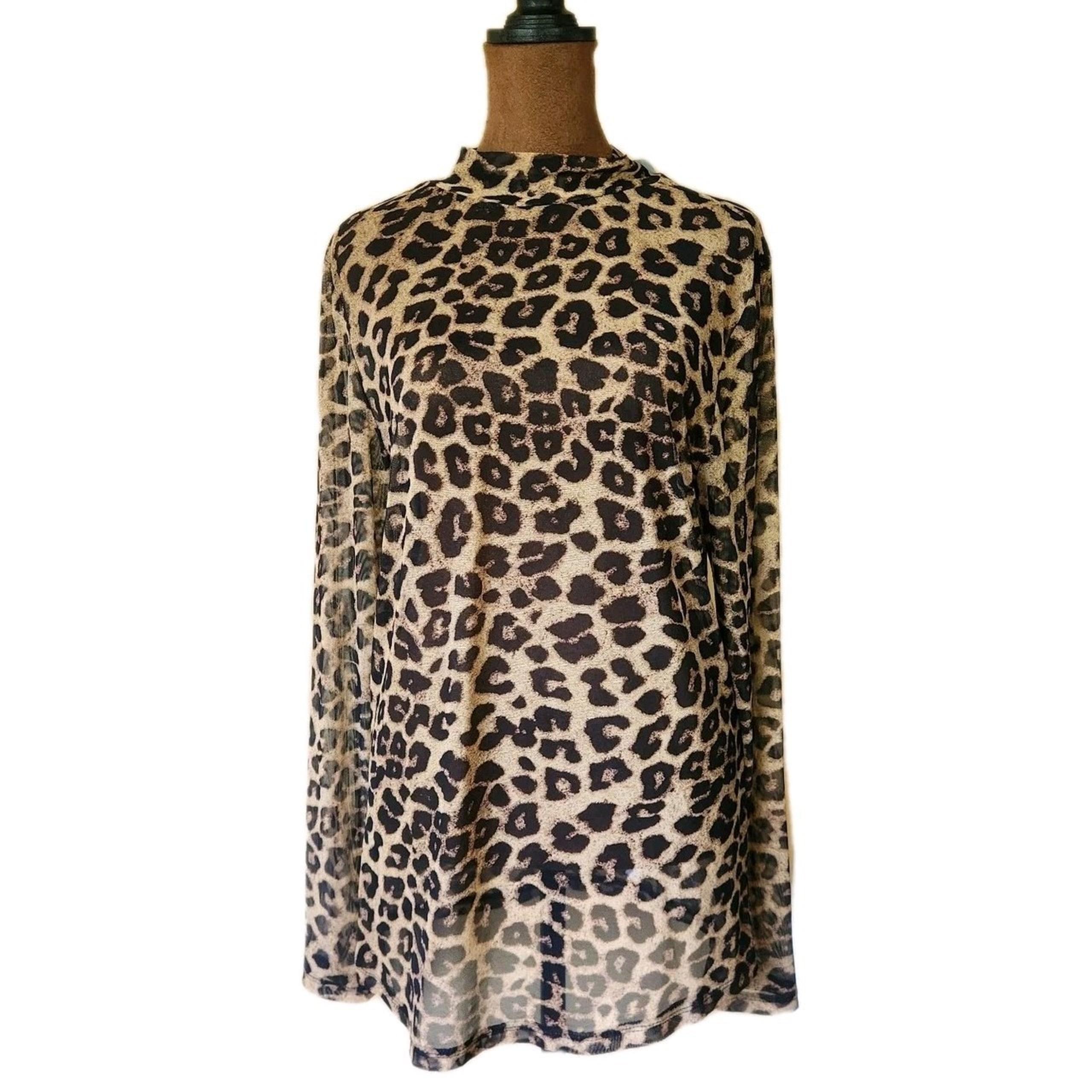 NWT Torrid Leopard Mesh Mock Neck Top Long Sleeve Size 1X Plus Stretchy Sheer