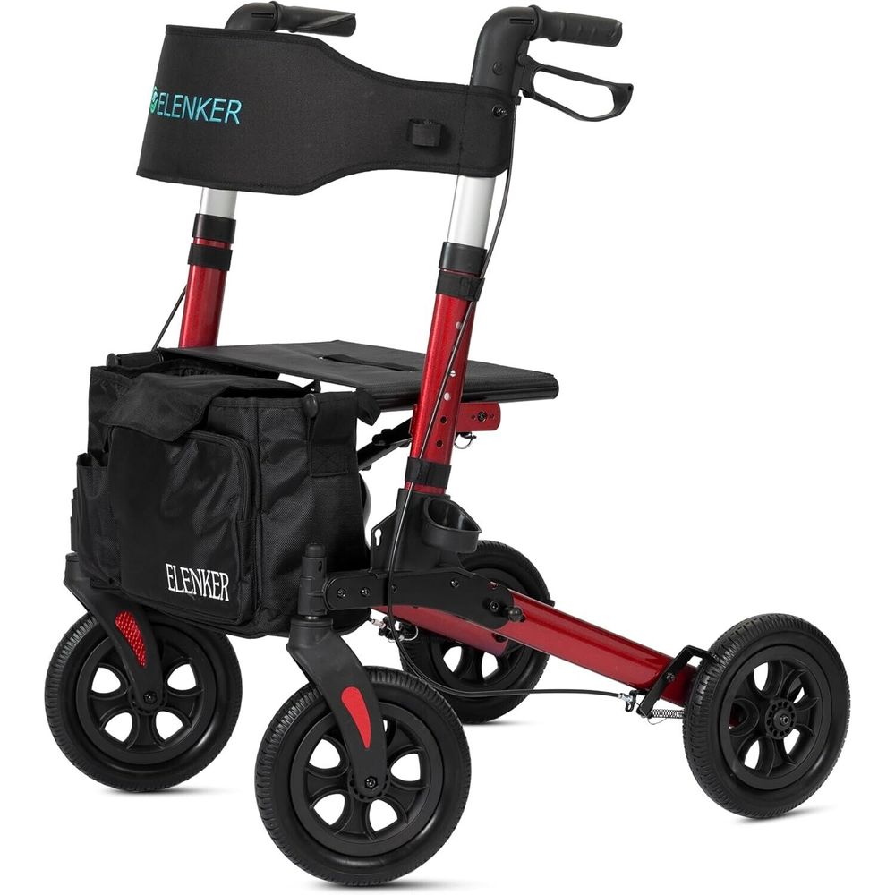 ELENKER All-Terrain Rollator Walker Seat 10 Non-Pneumatic Wheels Senior Blue