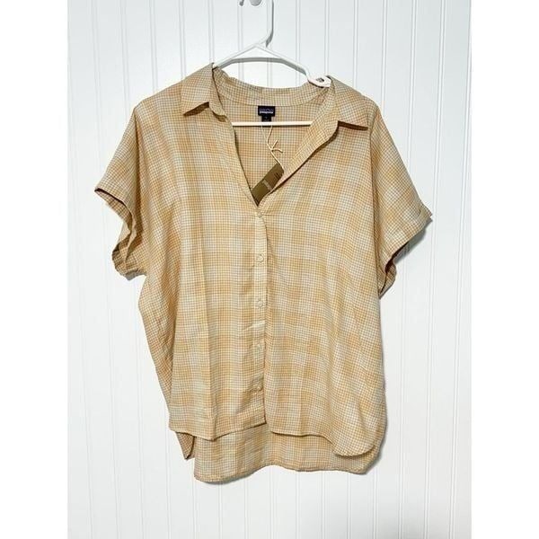 Patagonia Women's Lightweight A/C Shirt Large Plaid Small Actions Yellow White
