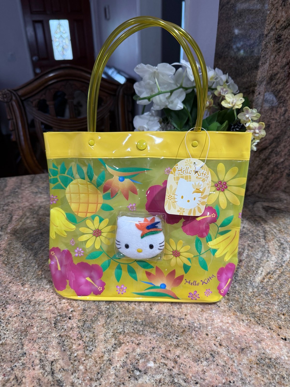 Vintage y2k 2002 Sanrio Hello Kitty Hawaii kawaii clear purse puff face
