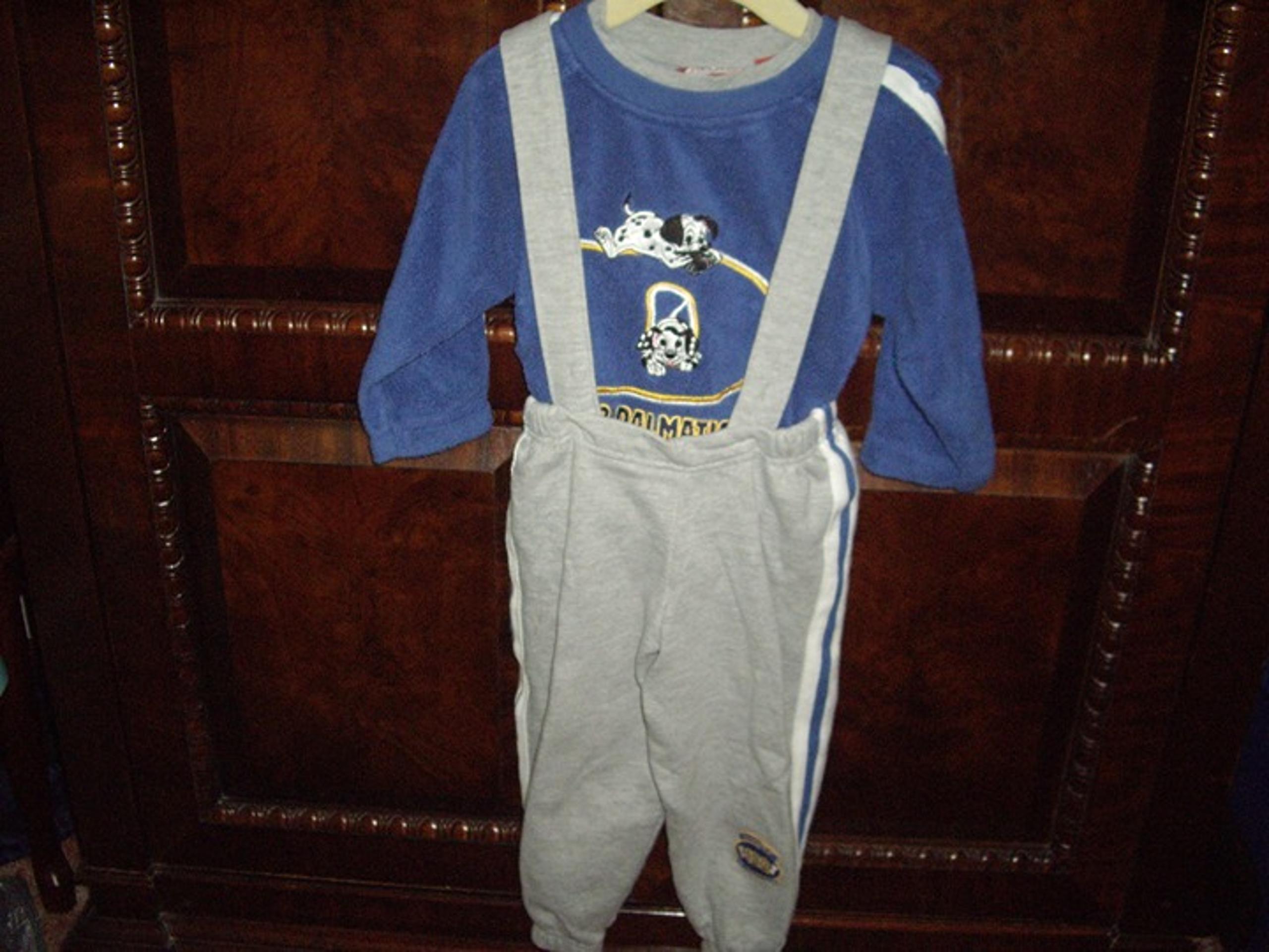 T13 Boys Size 3T VTG Disney 102 Dalmatians 2pc Outfit Fleece Top Suspender Pants