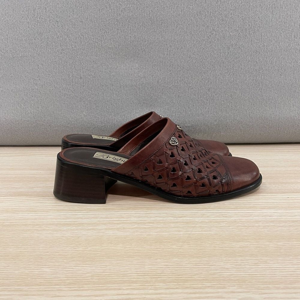 Brighton Fanny Mules Clogs Heels Shoes Women's Size 6.5 Brown Leather Slip-On