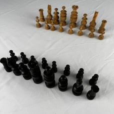 French Regency Chess 32 Piece Set Vintage Turned Wood King 2 5/8” Pawn 1 3/8”