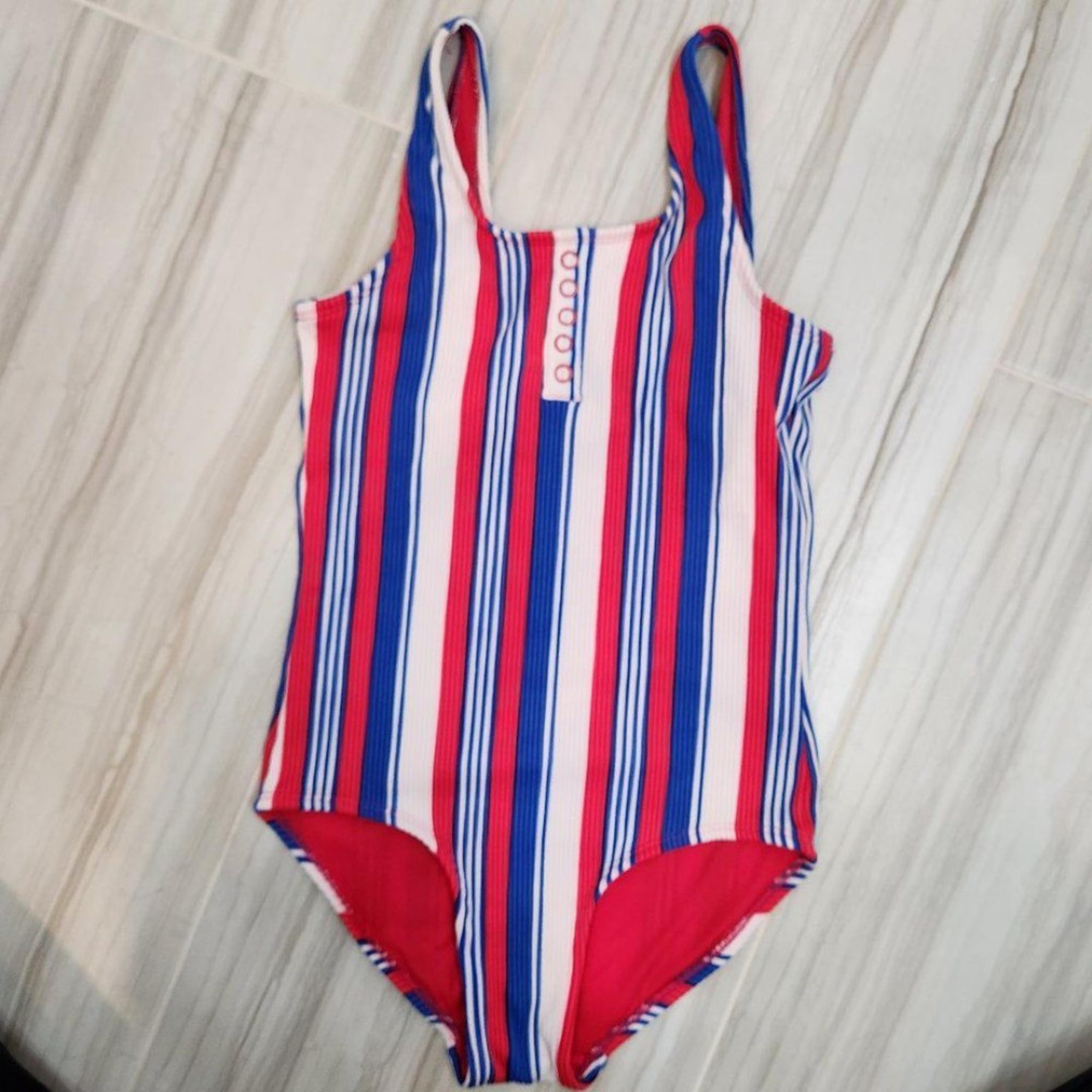 Justice Ribbed Stripped Henley One Piece Swimsuit Size 12