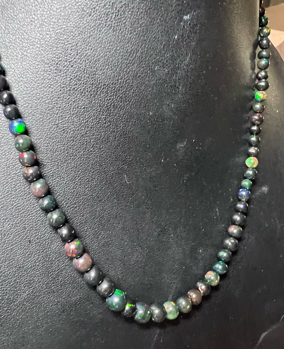 Black opal round stones Sterling Silver Necklace sterling silver extender