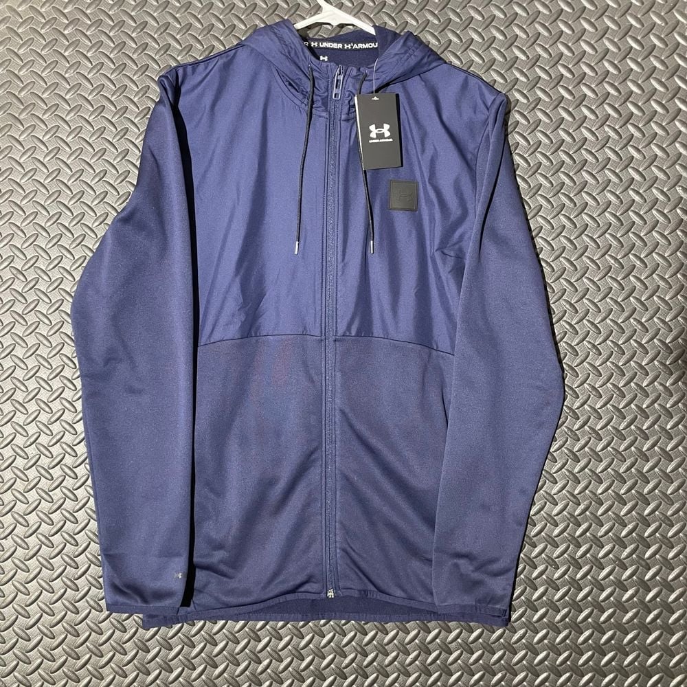 New Under Armour Navy Blue Storm Zip Up Athletic Fit Fleece Sweater Hoodie Men S