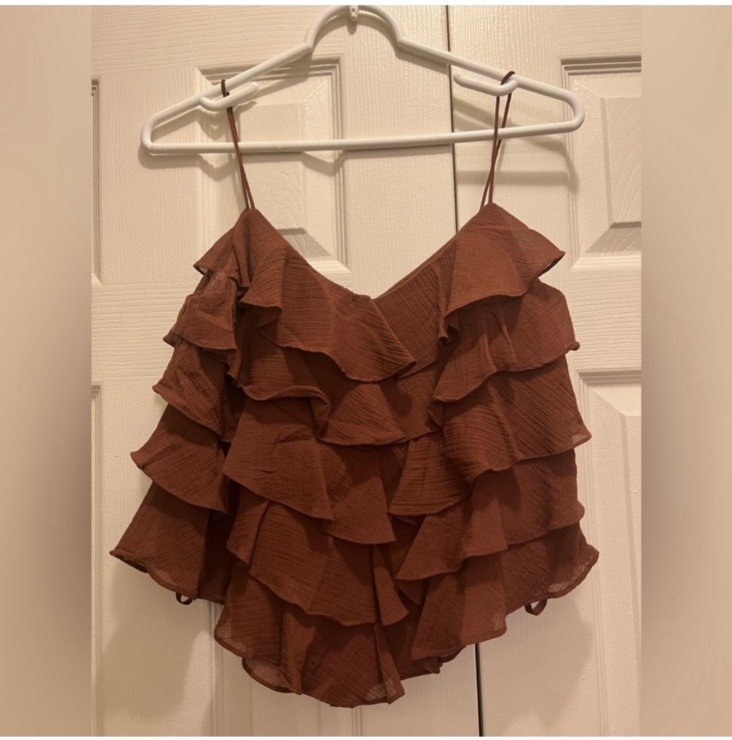 Women’s Ralph Lauren Y2K Brown Chiffon Ruffles Boho Tank Top