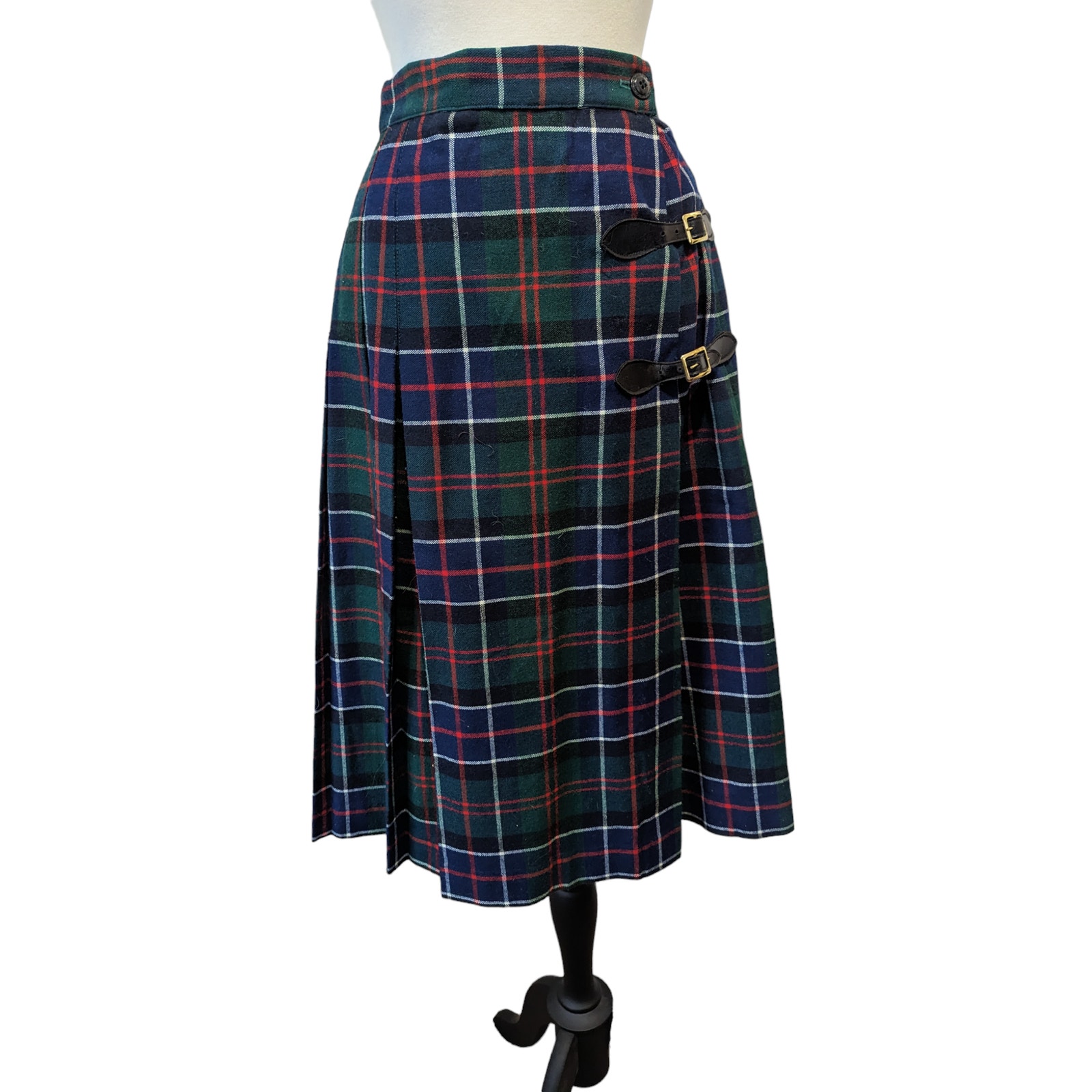 Vintage Sears JR Bazaar Green Plaid Wrap Skirt Size 27in