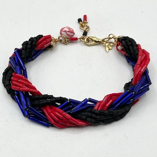 Vintage beaded red blue black braided crystal bracelet